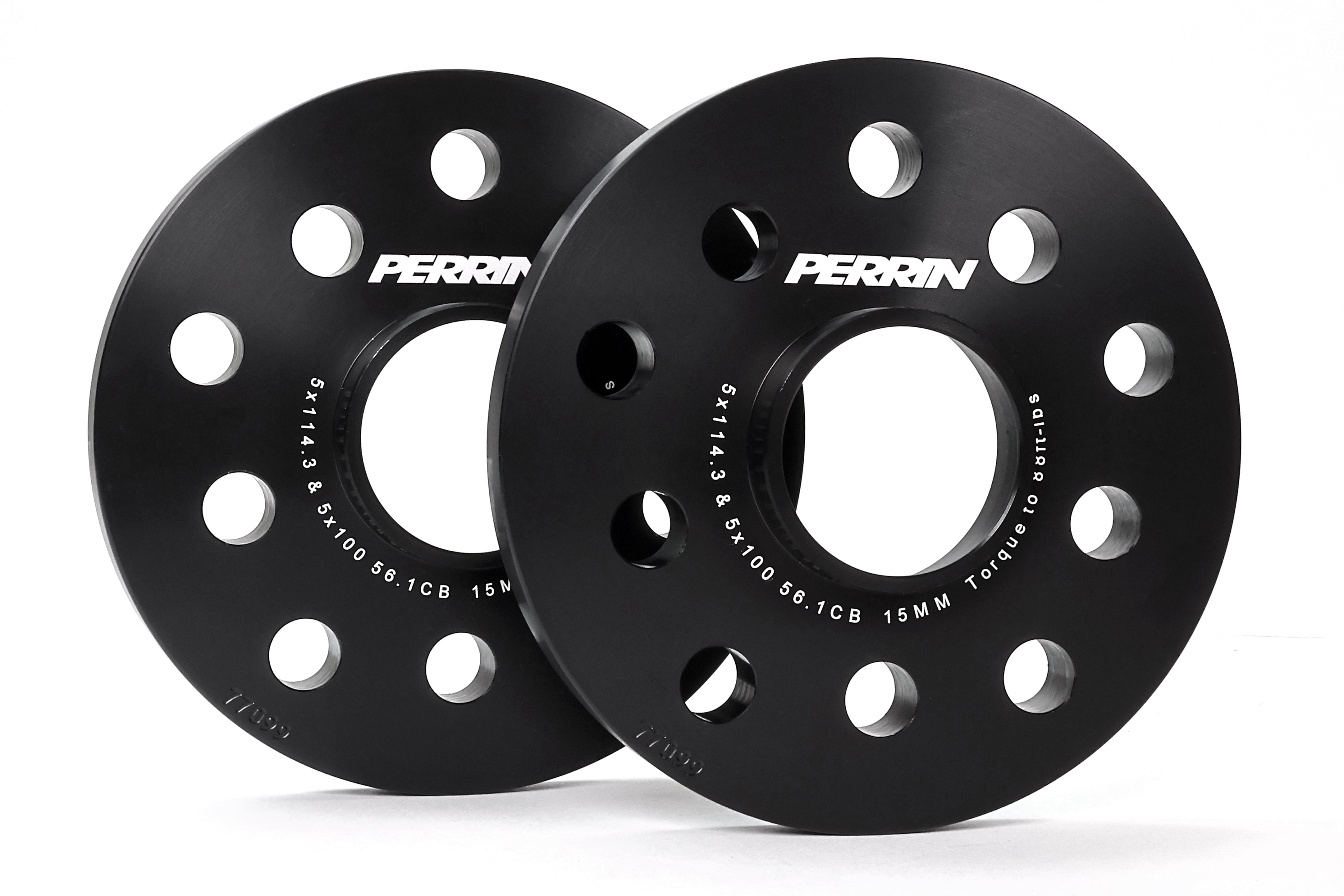 Perrin 15mm wheel spacers designed for Subaru WRX, STI, Forester, Outback, Legacy, Impreza, BRZ, FR-S, and 86 models.