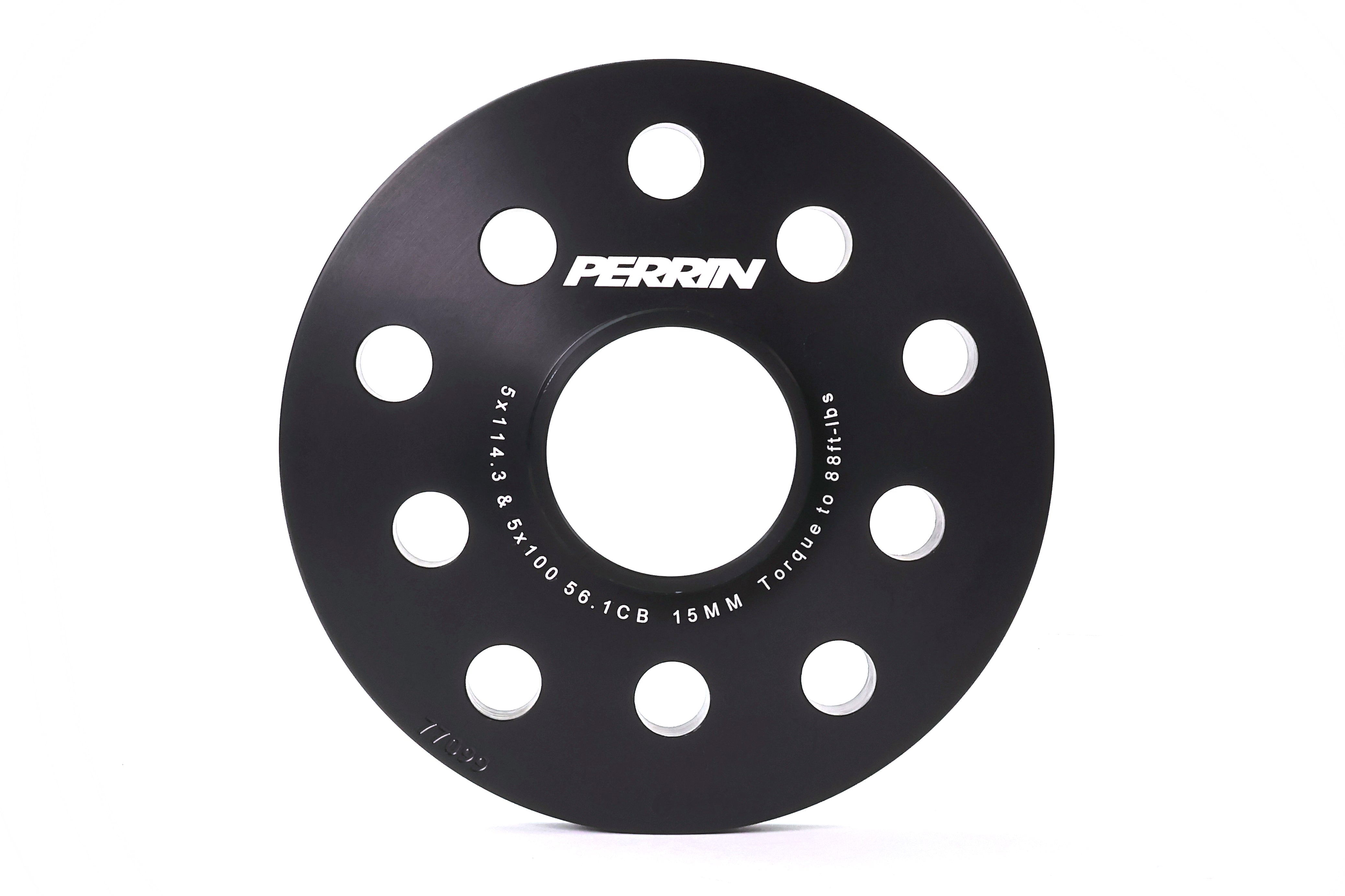 Perrin 15mm wheel spacers designed for Subaru models including WRX, STI, Forester, and BRZ for improved stance and handling.