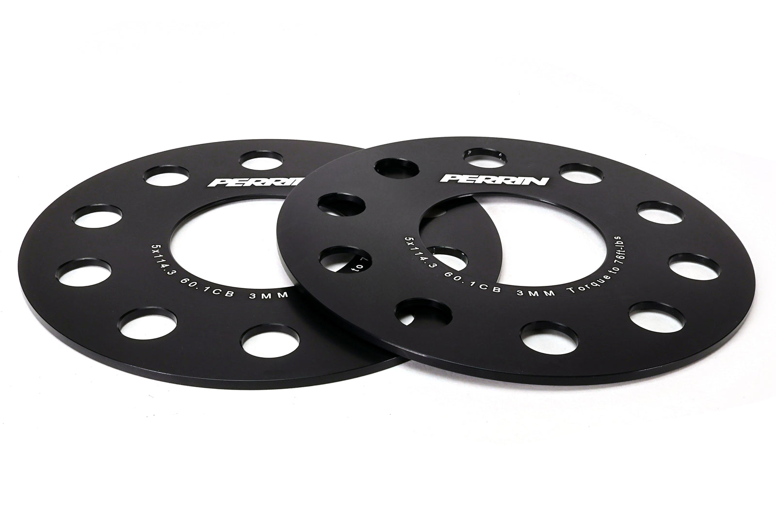 A set of PERRIN 3mm Wheel Spacers for 2023-2026 Toyota GR Corolla, black anodized aluminum.