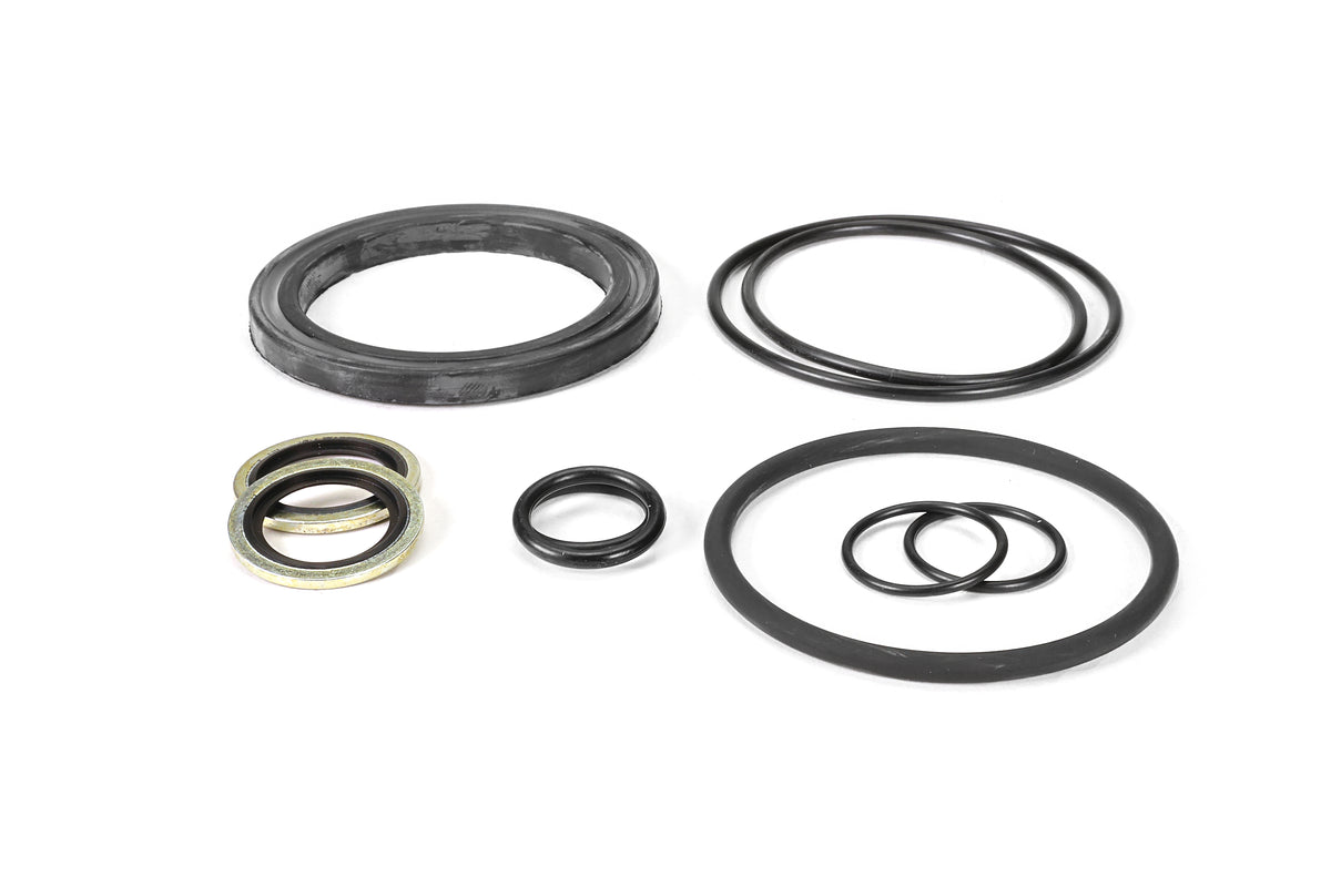 Oil cooler O-ring kit featuring various sizes of black rubber O-rings for sealing and maintenance applications.