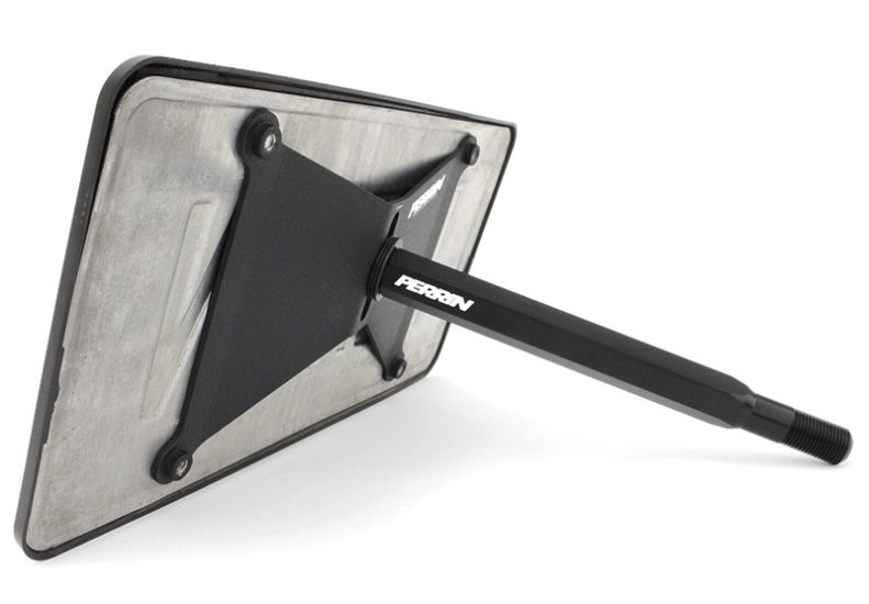 License plate relocation kit for WRX/STI featuring a sturdy mount and adjustable arm for optimal positioning.