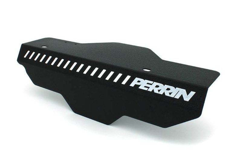 Black pulley cover designed for 2002-2014 WRX and 2004-2021 STI, featuring a sleek design and Perrin branding.