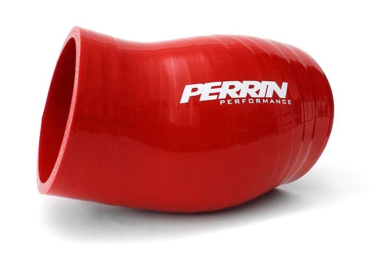 Red throttle body coupler kit from Perrin, designed for enhanced airflow and performance in automotive applications.