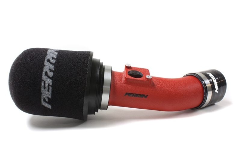 Short Ram Intake for 2002-2007 WRX/STI featuring a red aluminum pipe and a black air filter for enhanced performance.