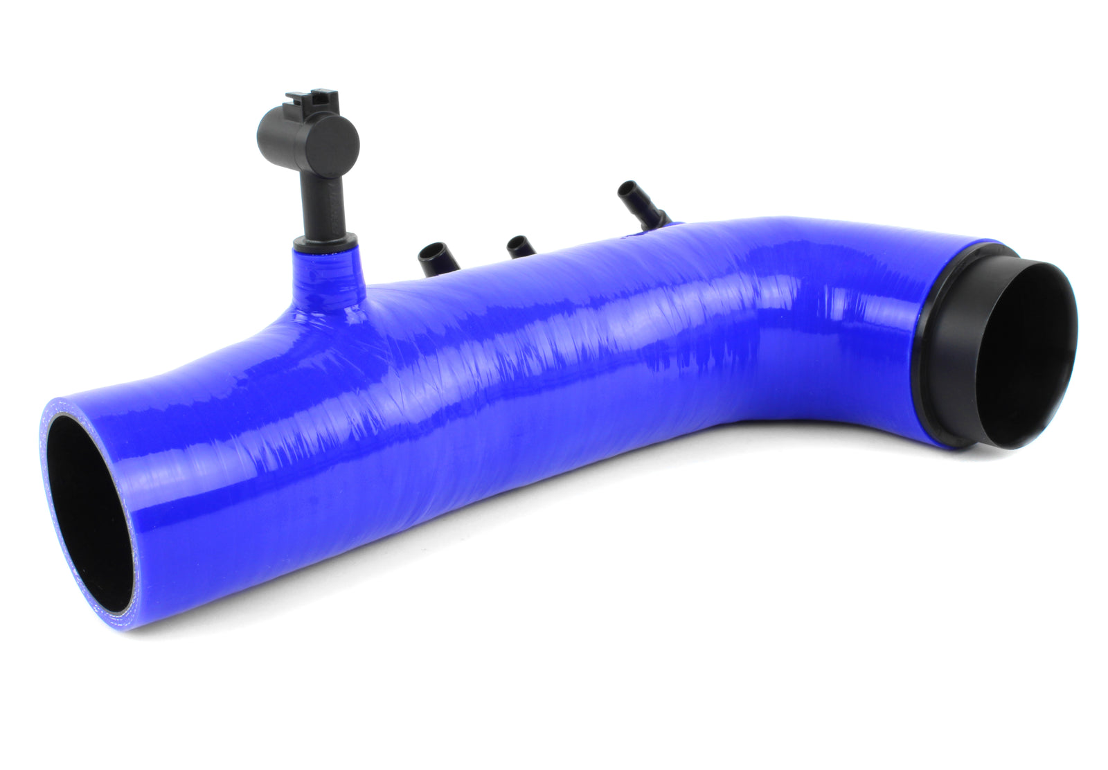 Turbo inlet hose for 2008-2014 WRX, Forester XT, Outback XT, and Legacy XT in vibrant blue silicone.