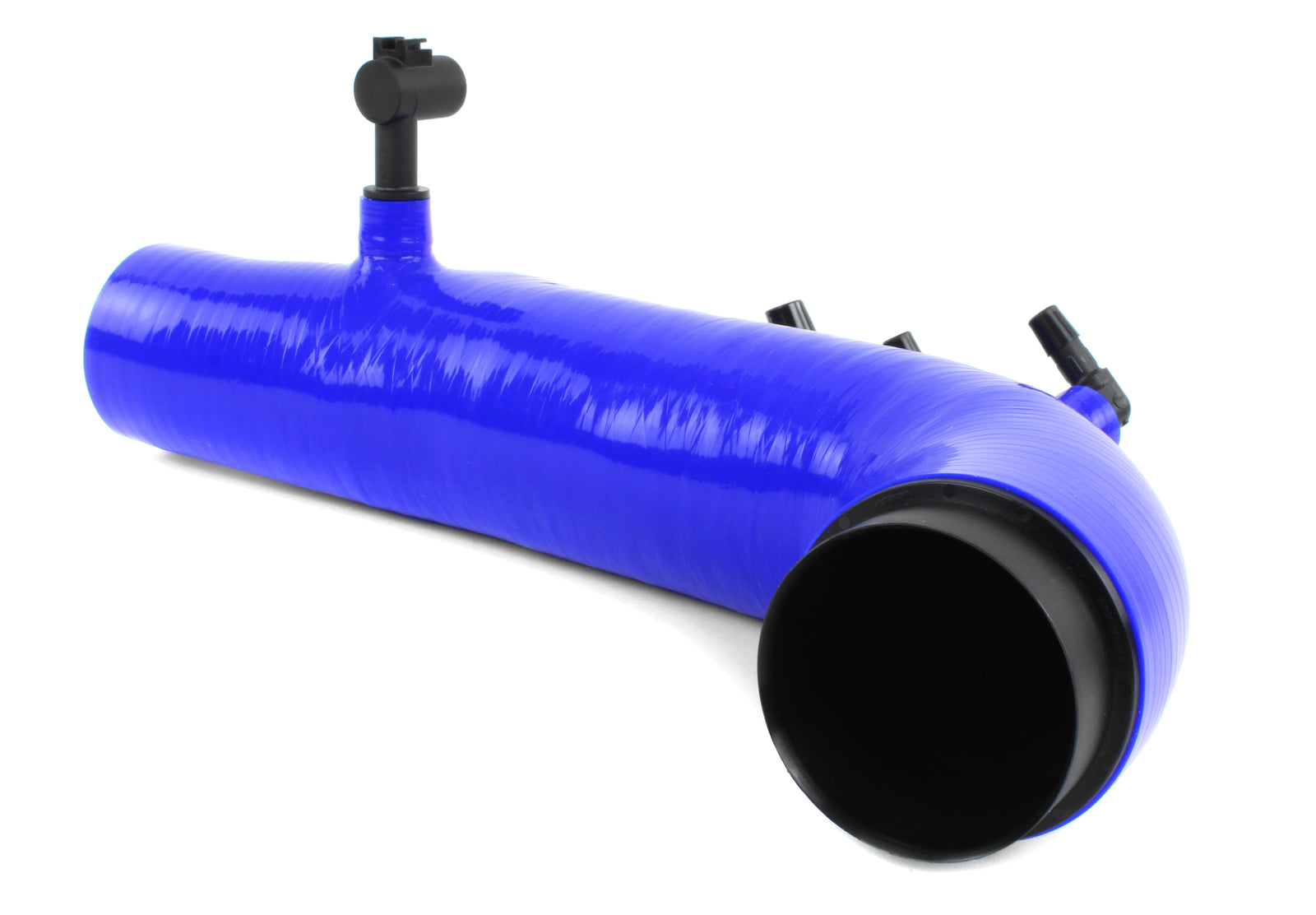 Turbo inlet hose for 2008-2014 WRX, Forester XT, Outback XT, and Legacy XT in blue silicone for improved airflow.
