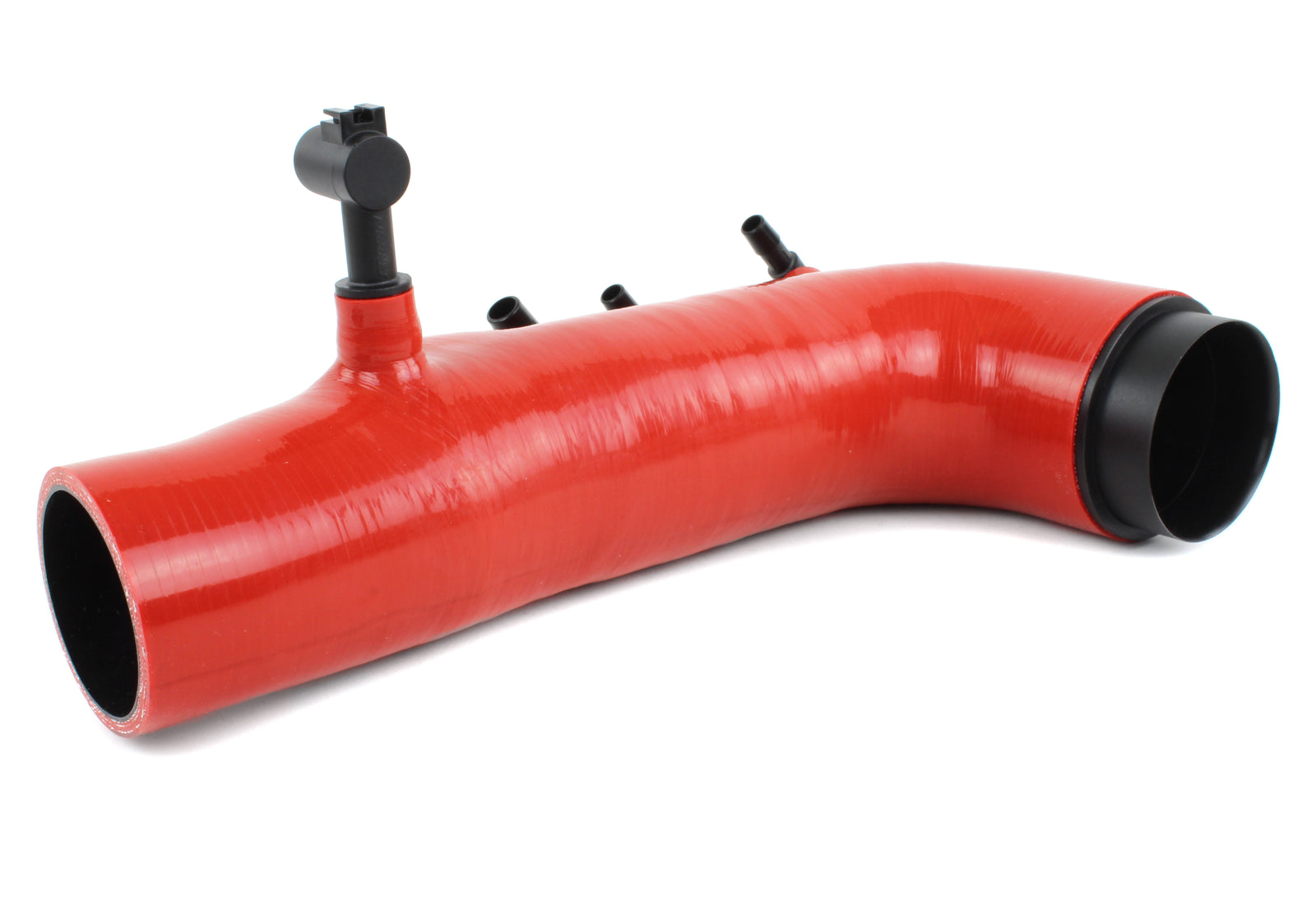 Turbo inlet hose for 2008-2014 WRX, Forester XT, Outback XT, and Legacy XT, featuring a durable red silicone design.