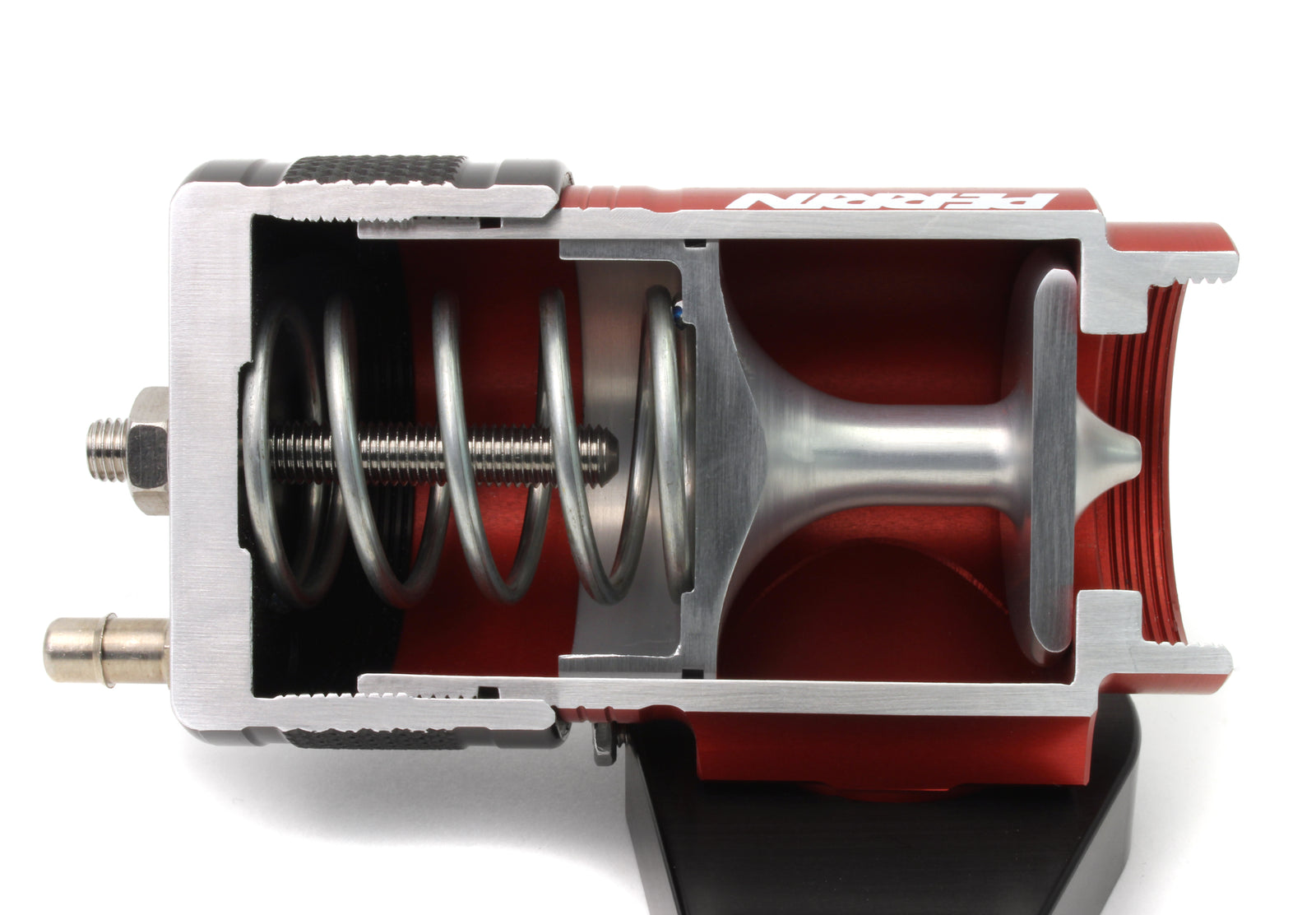 Bypass valve cutaway showing internal spring and diaphragm design for 2002-2007 WRX, STI, Forester XT performance upgrades.