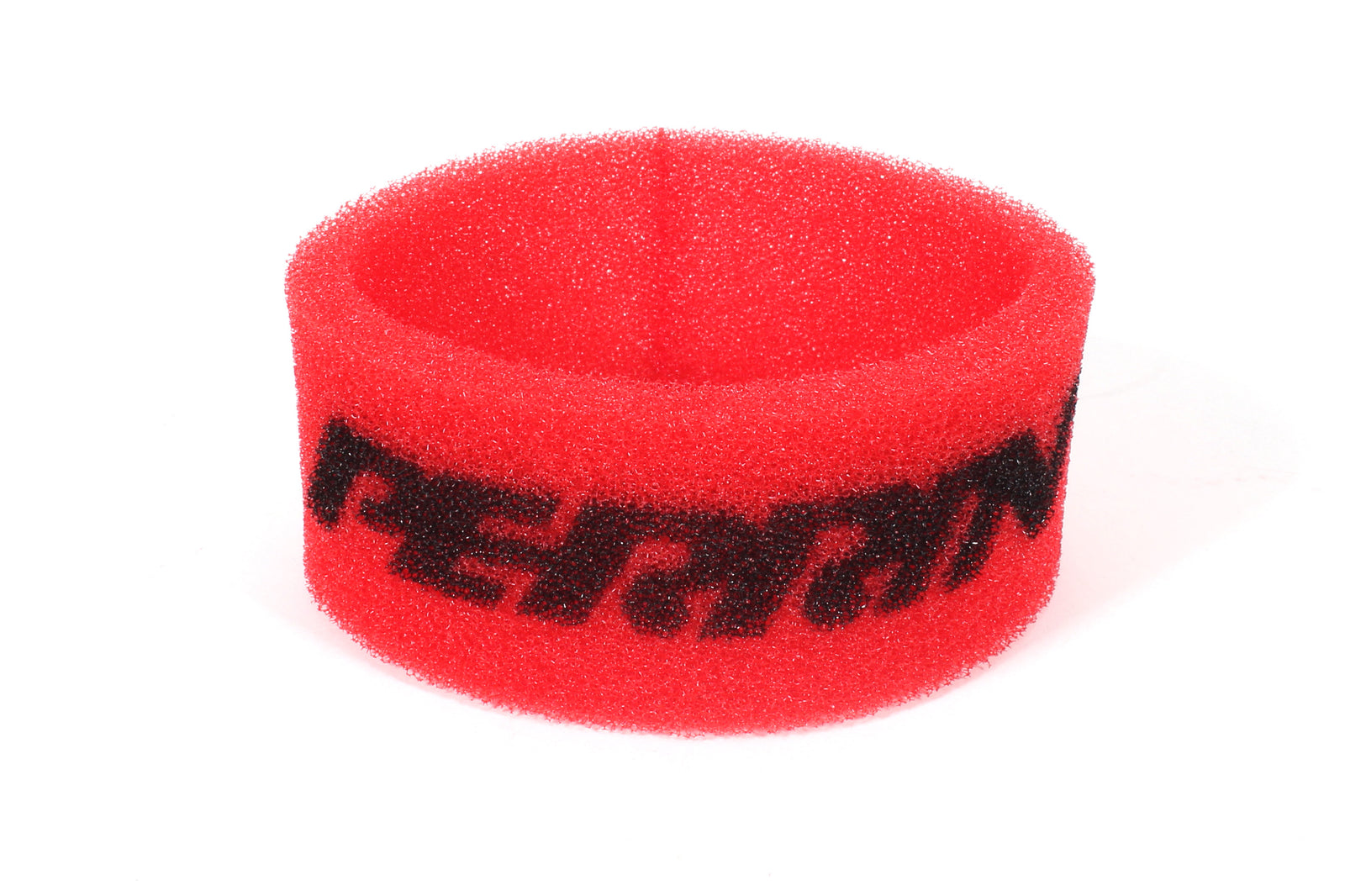 Red brake reservoir cover with Perrin branding, designed to enhance performance and protect brake fluid from contamination.