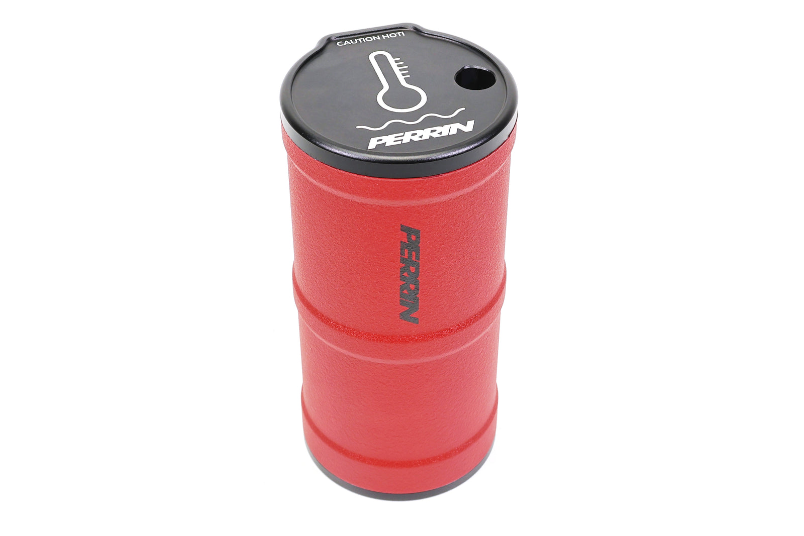 Perrin red coolant overflow tank designed for performance Subaru, Honda, Nissan, and Toyota vehicles.
