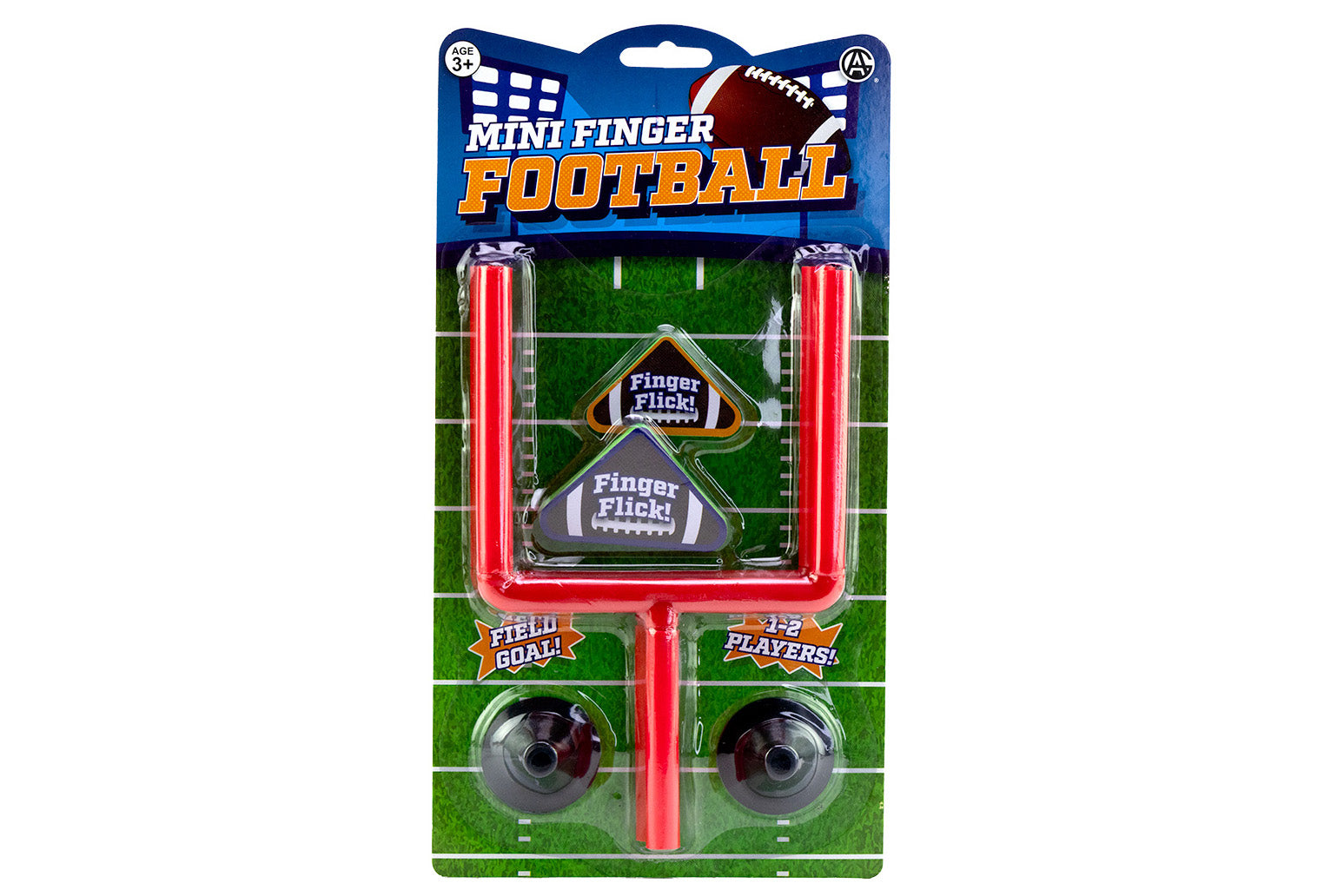 Mini finger football set with packaging on a white background
