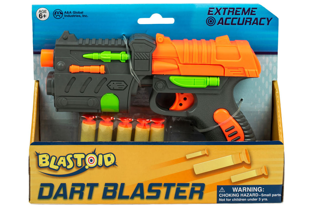 Blastoid Dart Blaster toy in packaging with 'Extreme Accuracy' text