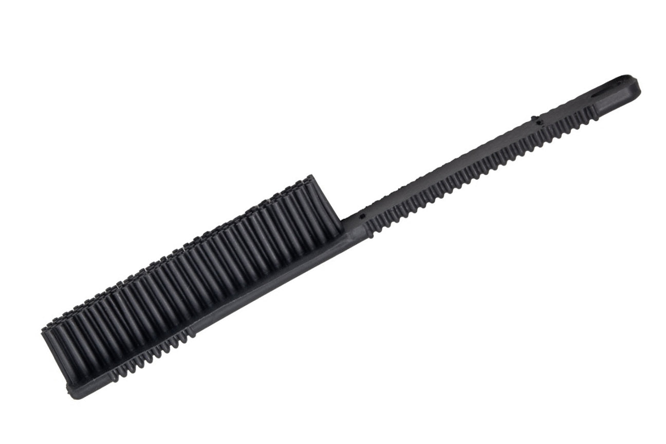 Black brush with a long handle on a white background