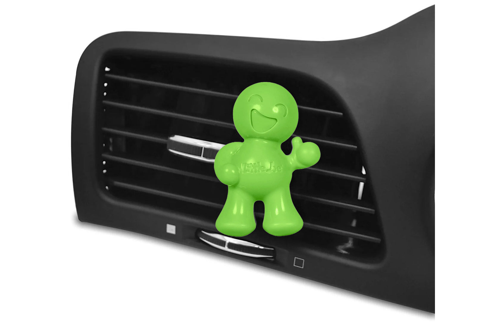 Green character air freshener on a car's air vent