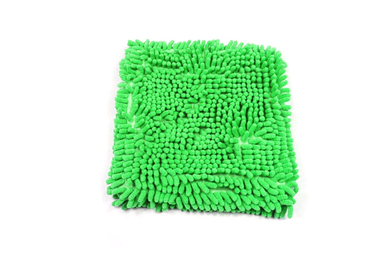 Green microfiber cleaning cloth on a white background
