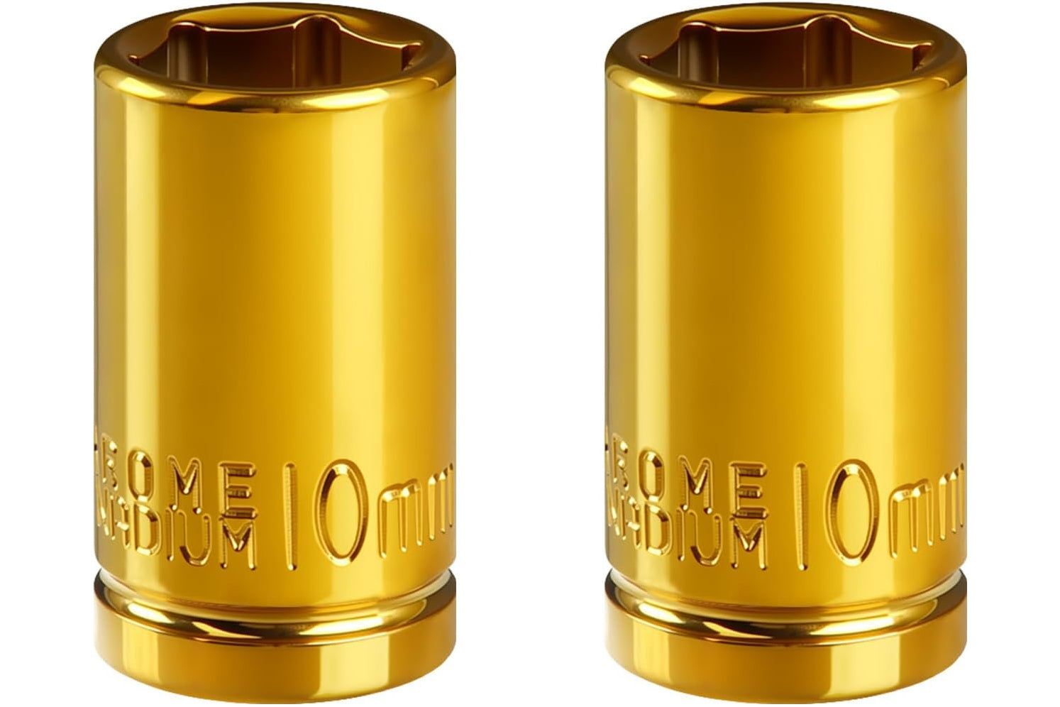 A set of two gold 10mm sockets