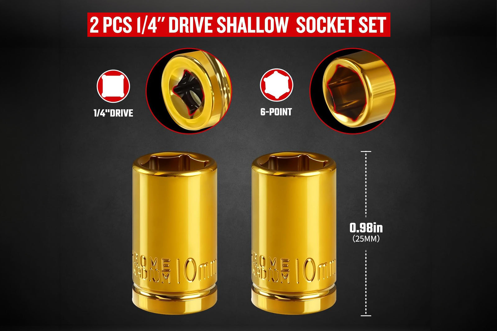 A set of two gold 10mm sockets