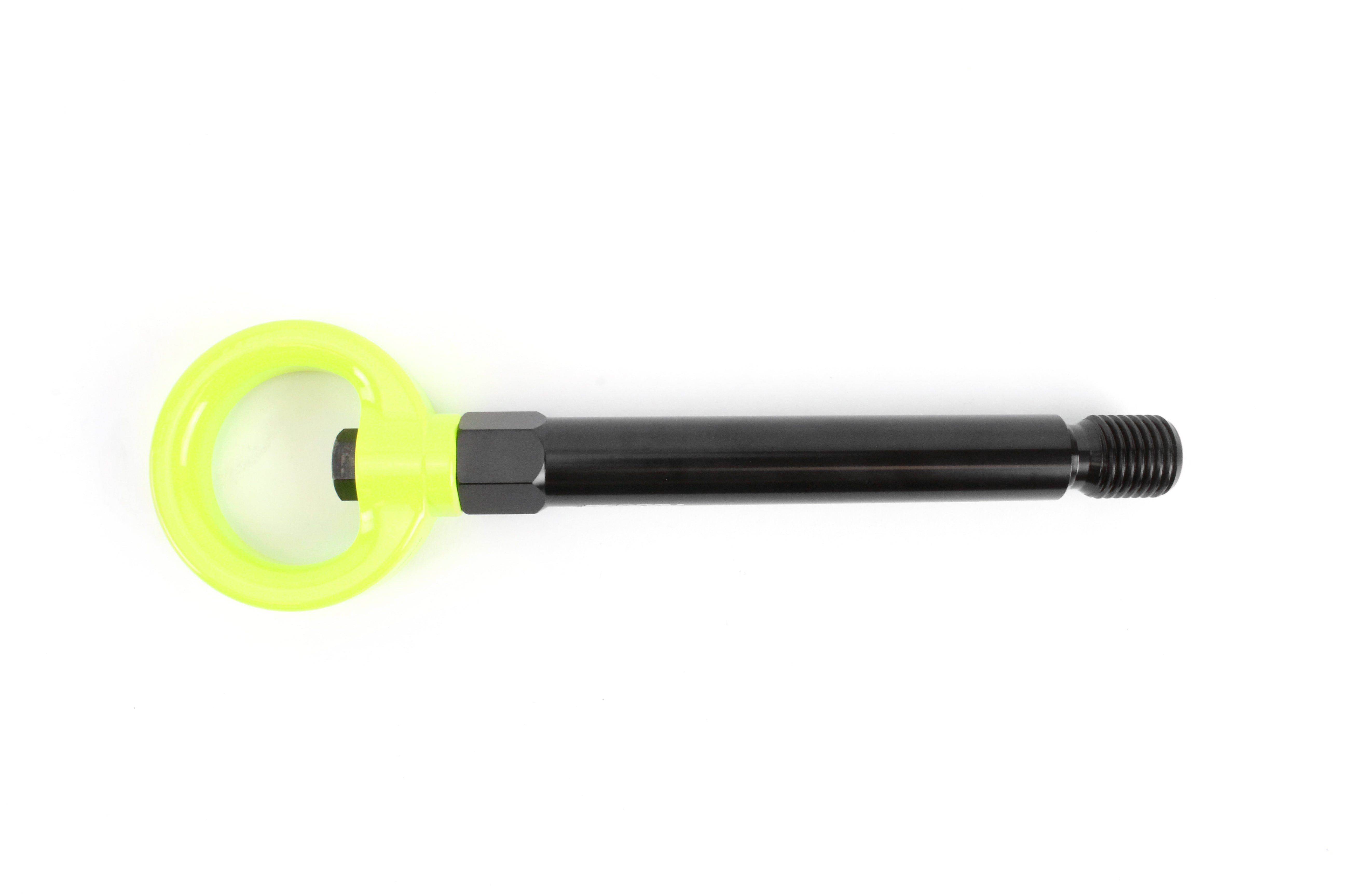 Rear tow hook for 2017-2021 Civic SI and Civic Type R, featuring a bright yellow loop and durable black shaft.