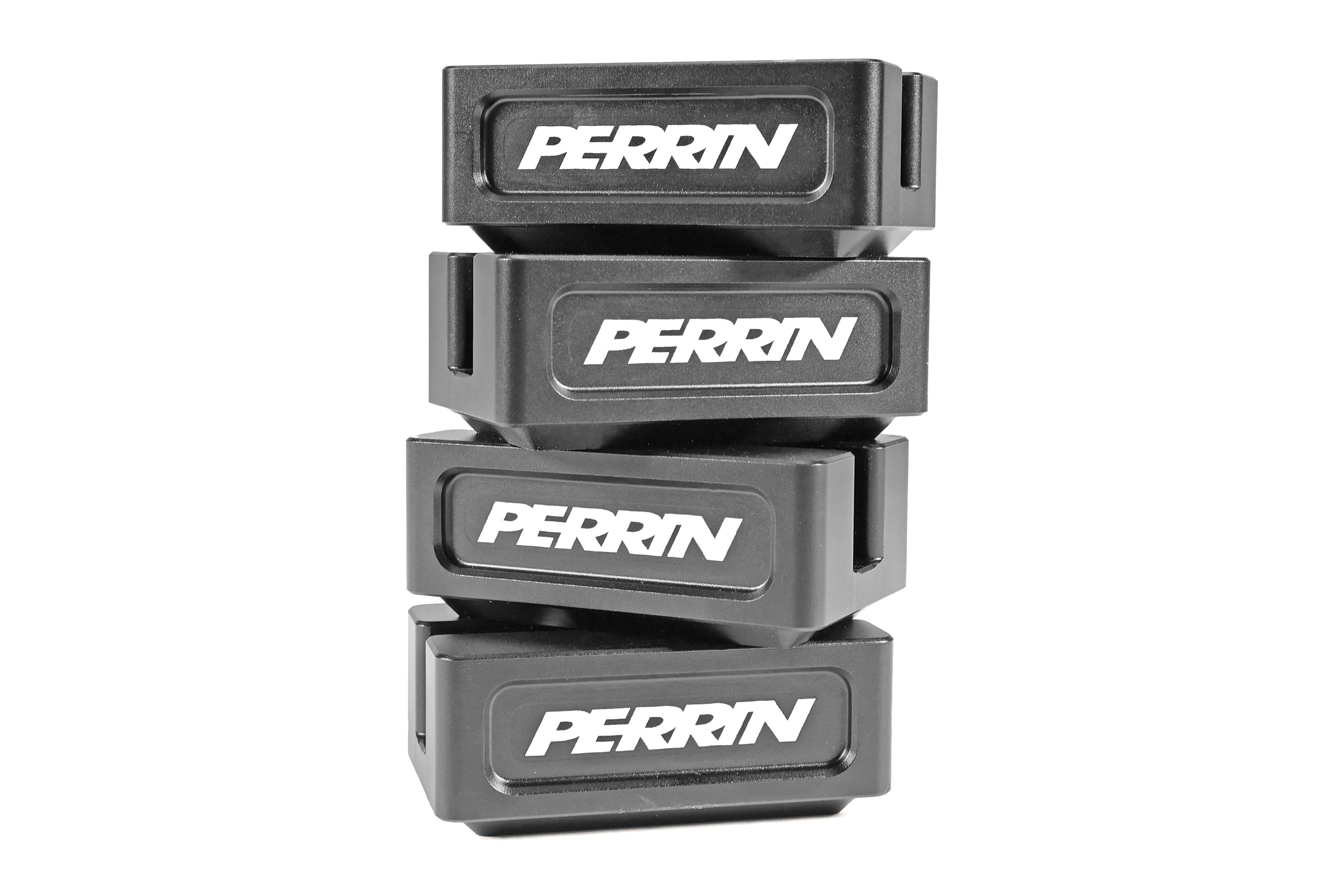 PERRIN Jack Pads set of four in black, stacked and showing logo face plates