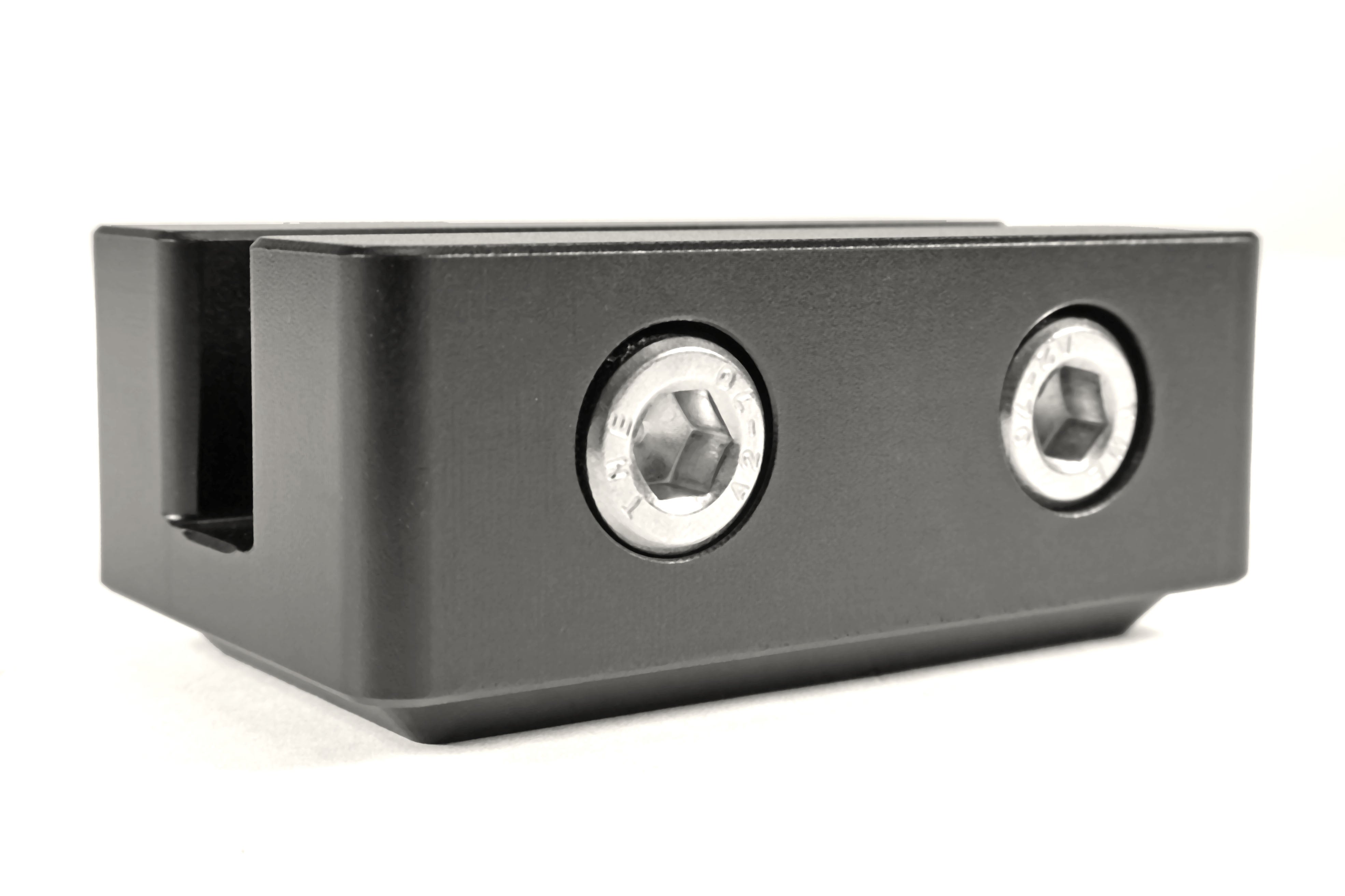 PERRIN Jack Pad in black, detail shot showing two hex bolts and slotted base channel