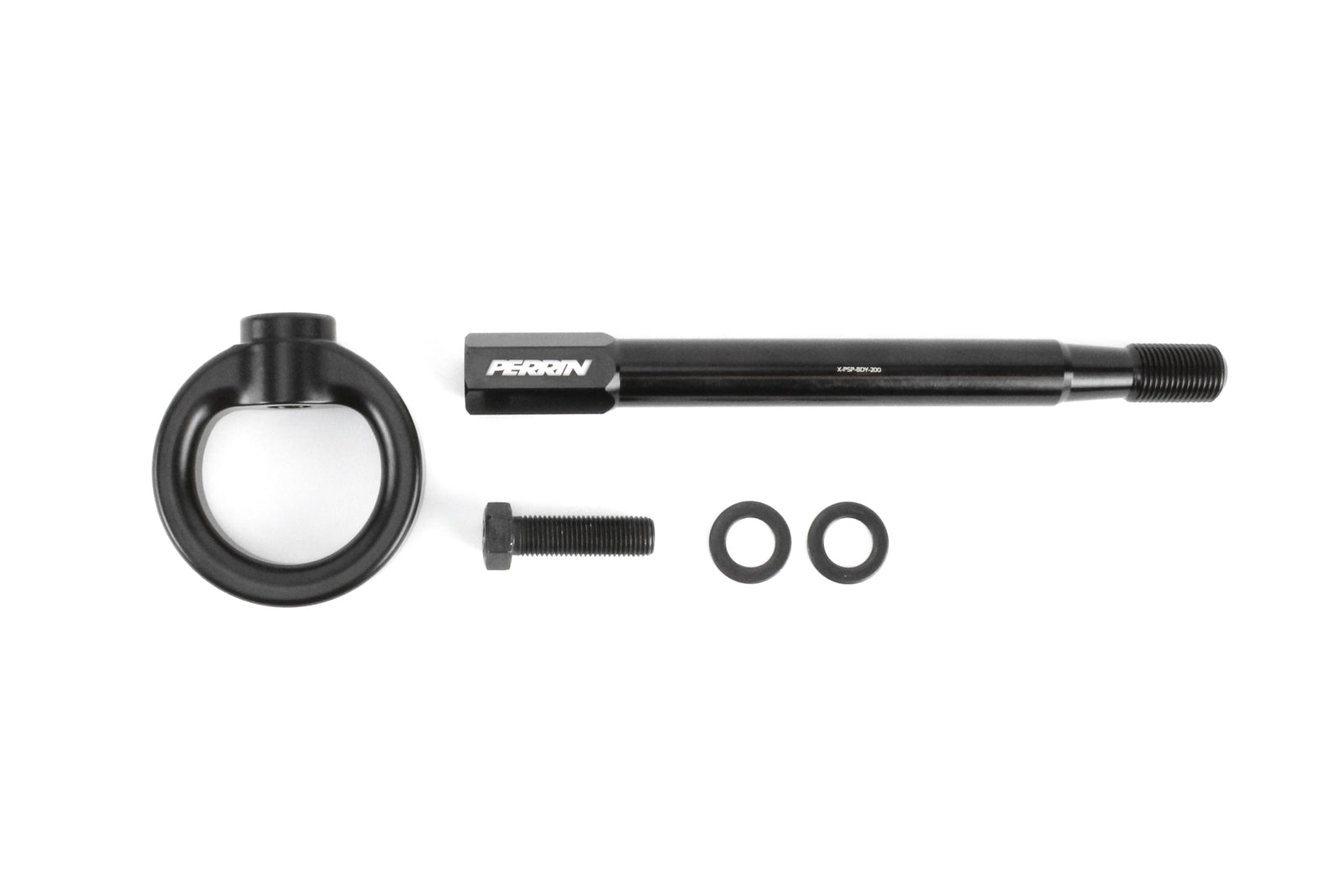 Front tow hook for 2008-2014 Subaru WRX, STI, Legacy, and Impreza with mounting hardware included.