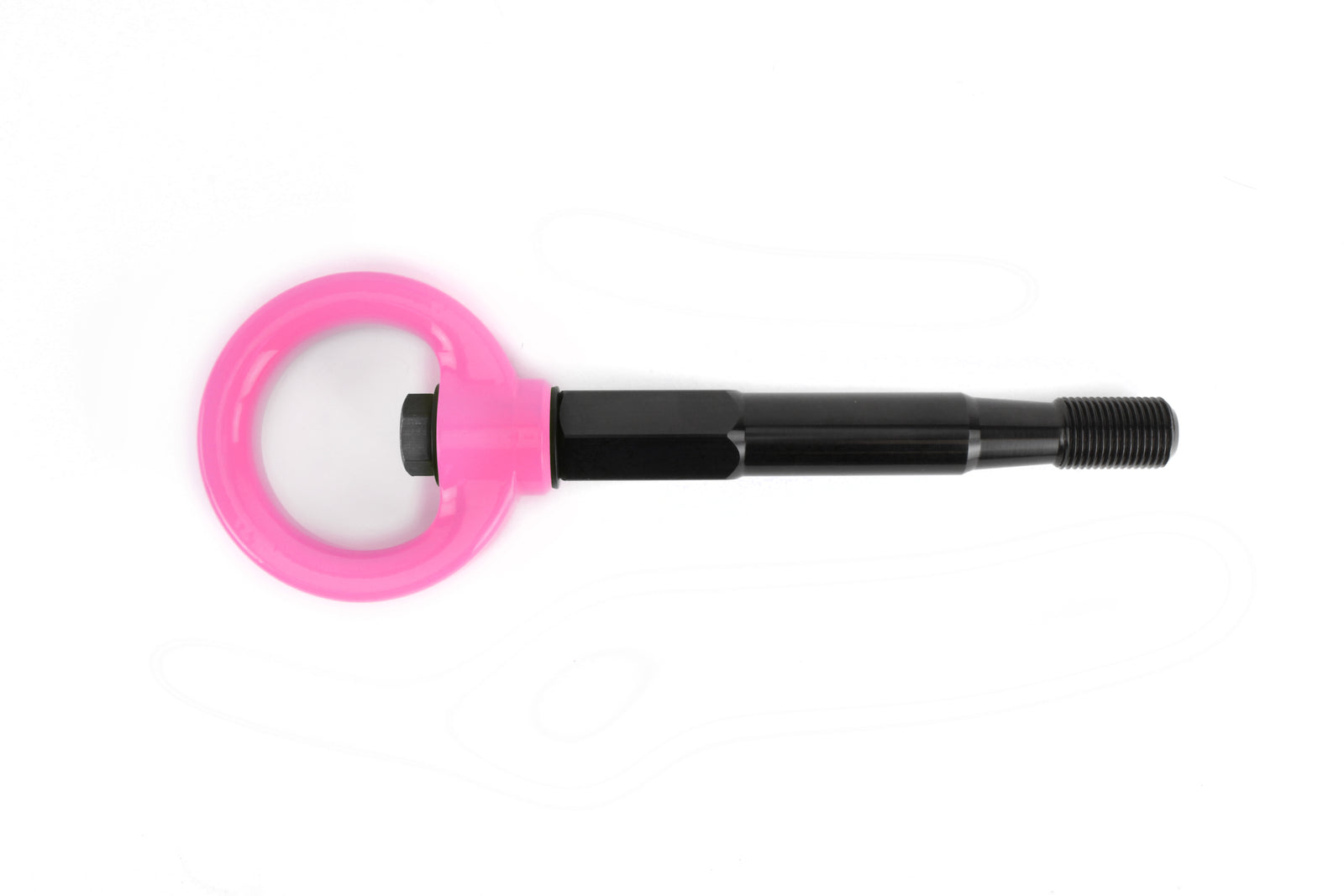 Front tow hook for 2013-2017 Subaru Crosstrek, featuring a durable black shaft and vibrant pink ring.