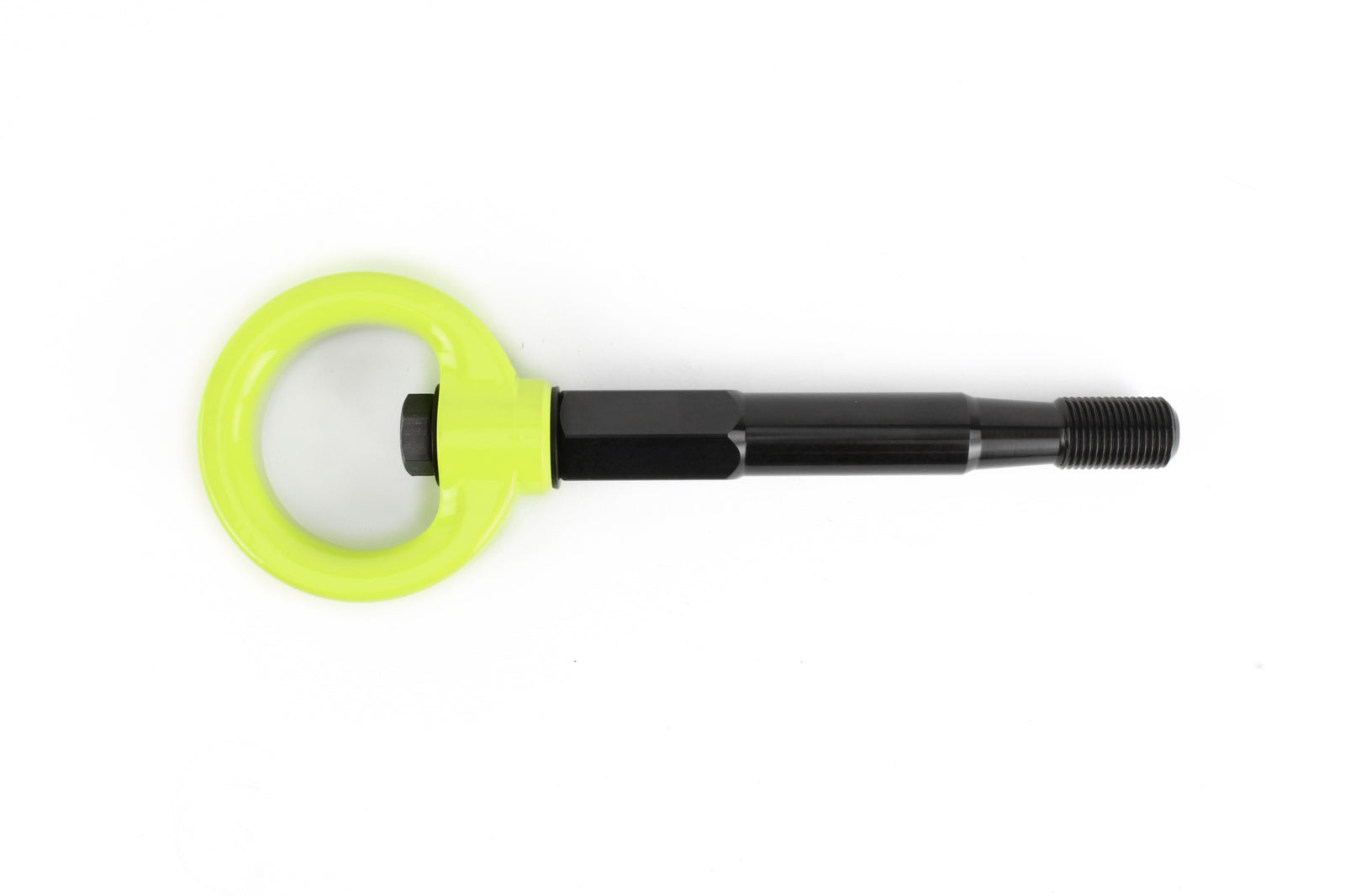 Front tow hook for 2013-2017 Subaru Crosstrek, featuring a bright yellow ring and durable black shaft.