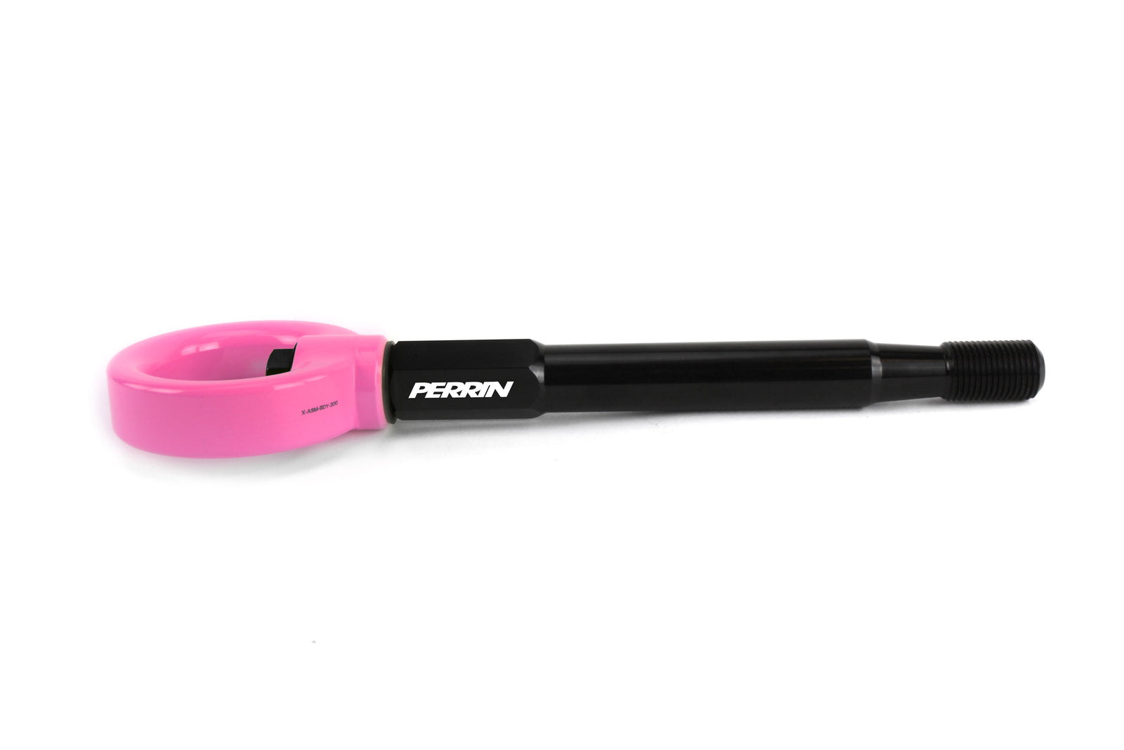 PERRIN Front Tow Hook for Subaru Forester in pink, side studio shot showing threaded end and hook detail