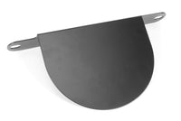 Exhaust cutout plate with a rounded design and two mounting holes, finished in black for durability and performance.