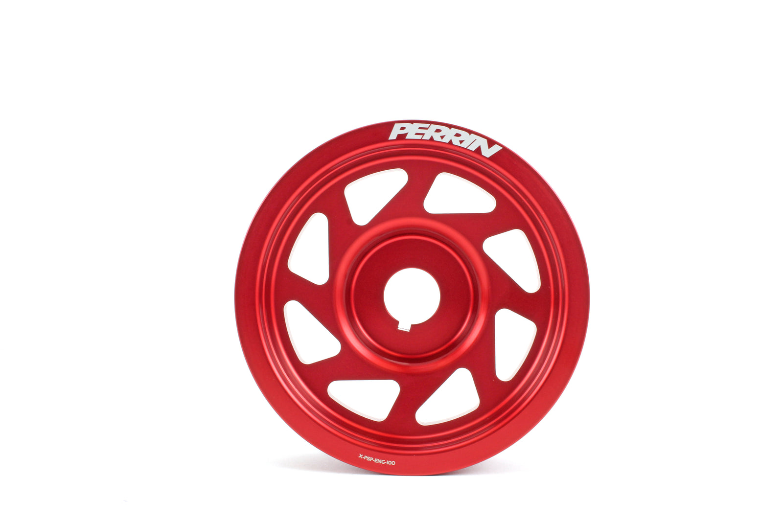 Lightweight red crank pulley designed for 2002-2014 Subaru WRX, STI, Outback, Forester, Legacy, and Impreza models.