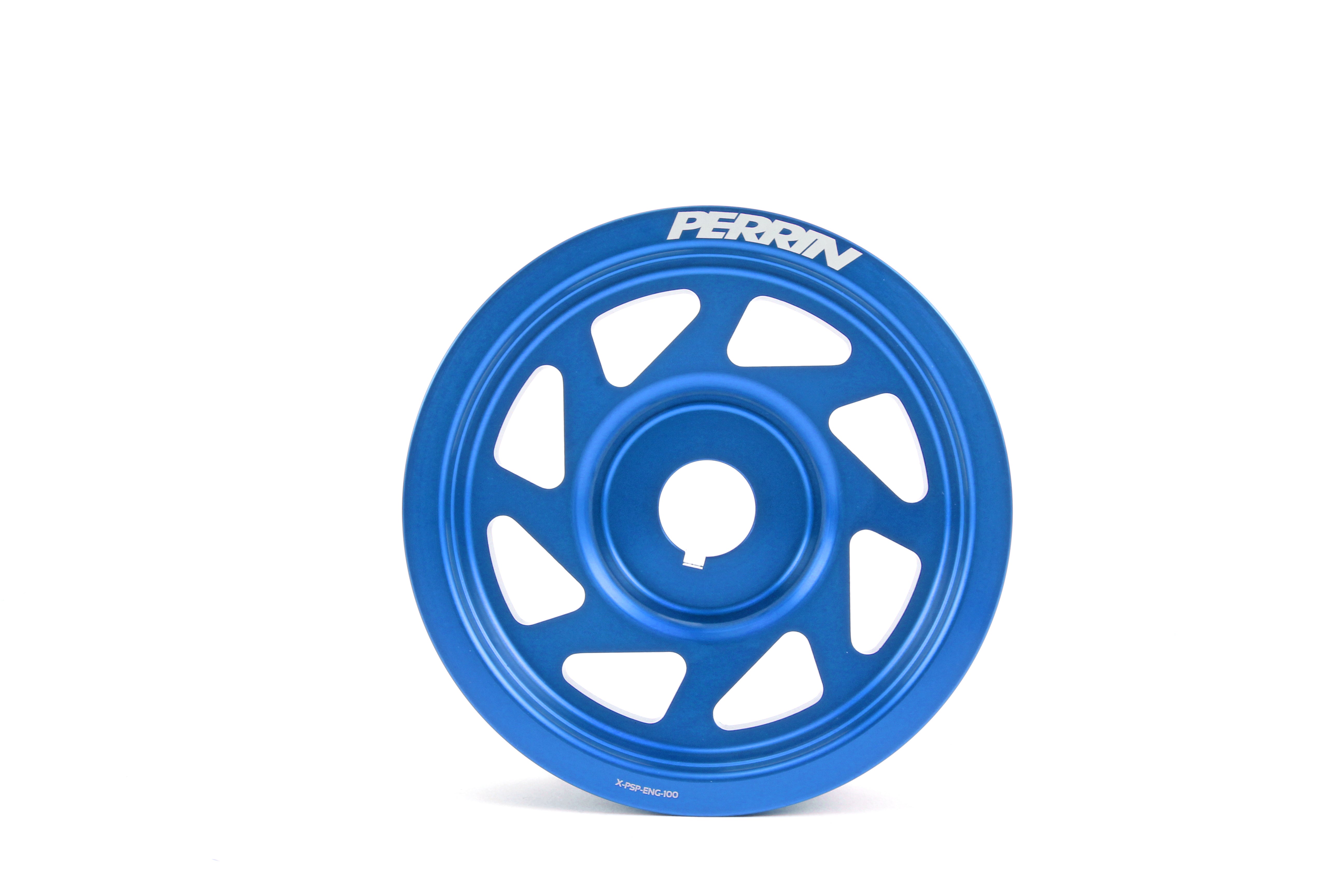 Lightweight blue crank pulley designed for 2002-2014 Subaru WRX, STI, Outback, Forester, Legacy, and Impreza models.