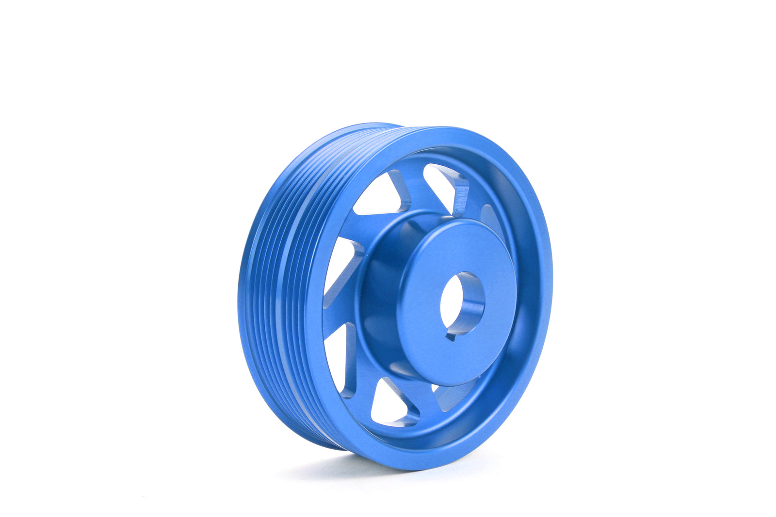 Lightweight blue crank pulley designed for 2002-2014 Subaru WRX, STI, Outback, Forester, Legacy, and Impreza.