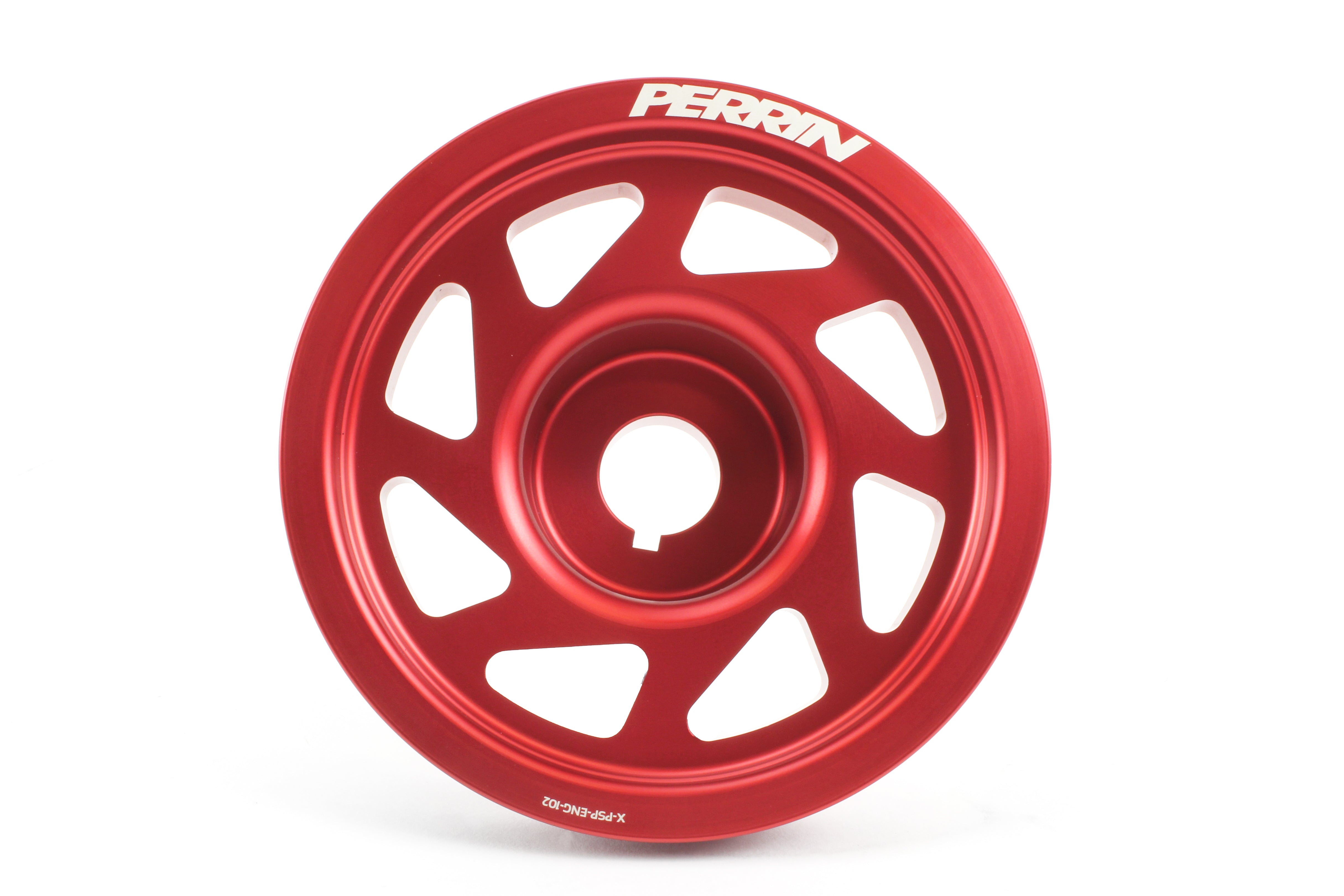 Lightweight red crank pulley for 2002-2014 Subaru WRX, STI, Outback, Forester, Legacy, and Impreza models.