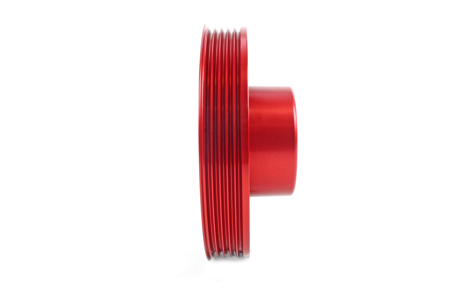 Lightweight crank pulley in red for 2002-2014 Subaru WRX, STI, Outback, Forester, Legacy, and Impreza models.
