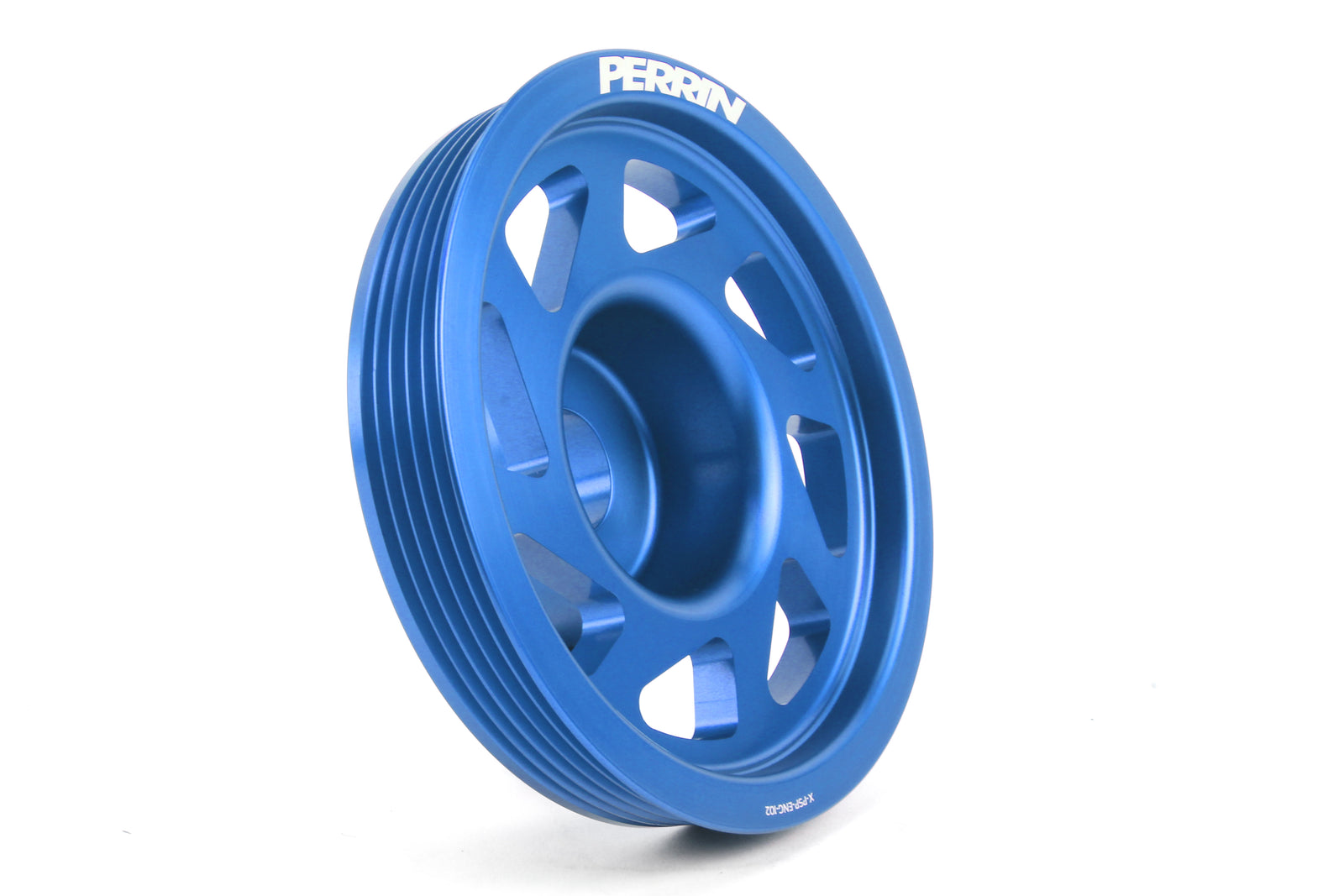 Lightweight blue crank pulley for 2002-2014 WRX, STI, Outback, Forester, Legacy, and Impreza models.