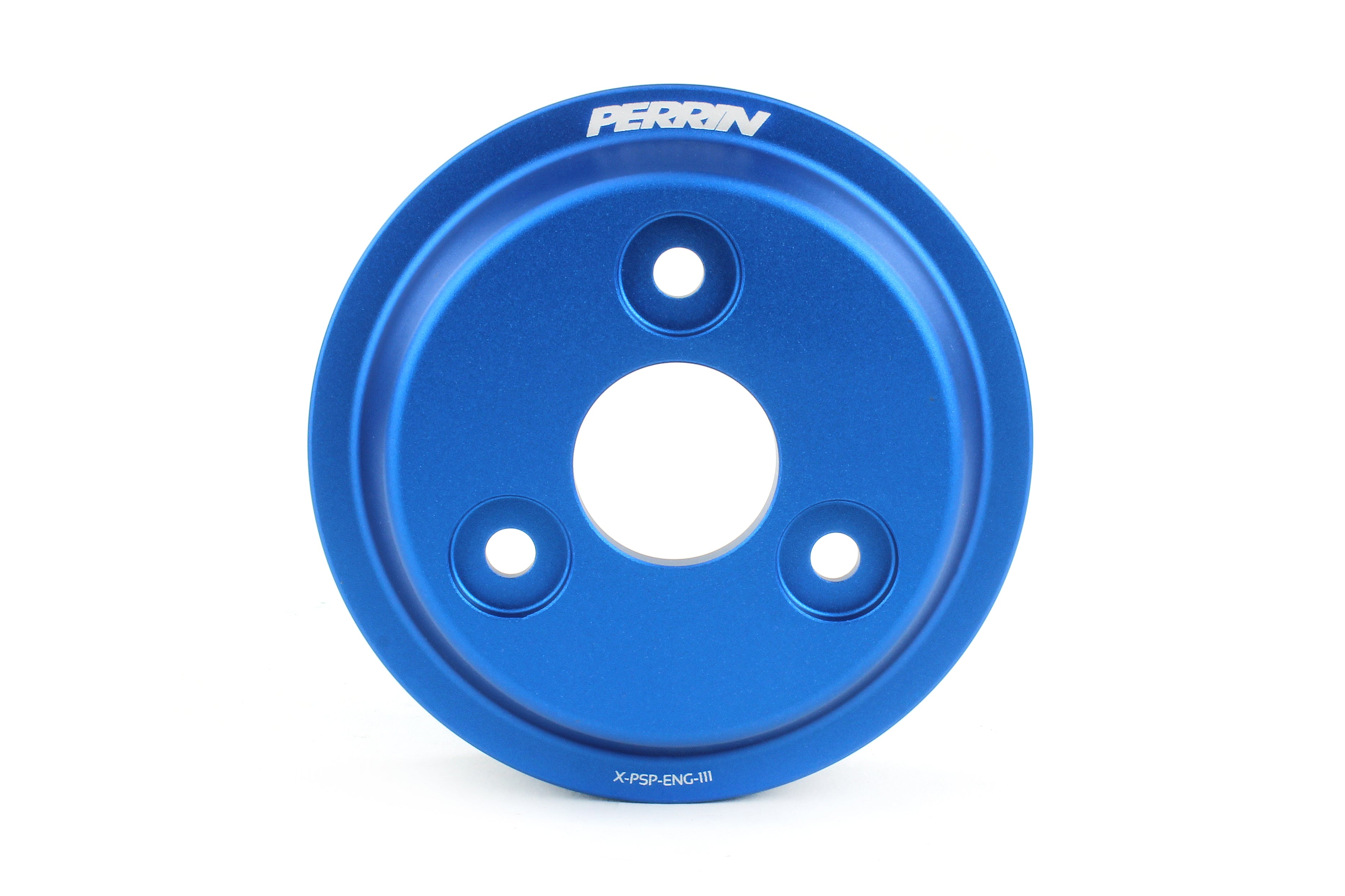 Aluminum water pump pulley in blue for 2015-2021 WRX, Forester XT, Impreza, and Crosstrek performance upgrades.