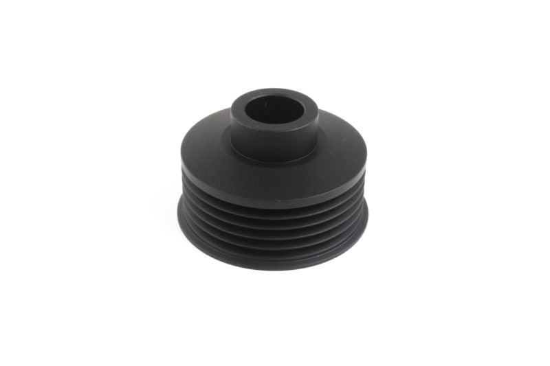 Alternator pulley for EJ engines, featuring a black finish and grooved design for optimal belt grip and performance.