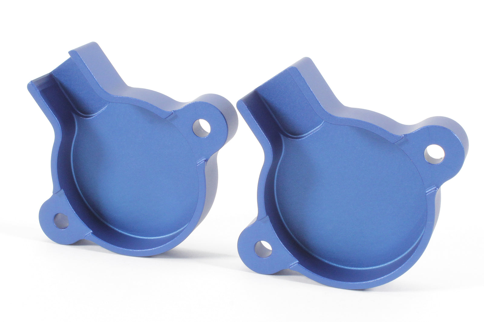 Blue cam solenoid covers designed for WRX, featuring a sleek, rounded shape with mounting holes for easy installation.