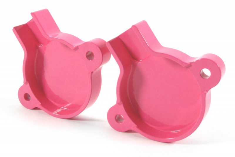 Pink cam solenoid cover set designed for WRX vehicles, featuring a sleek, durable finish and precise fit.