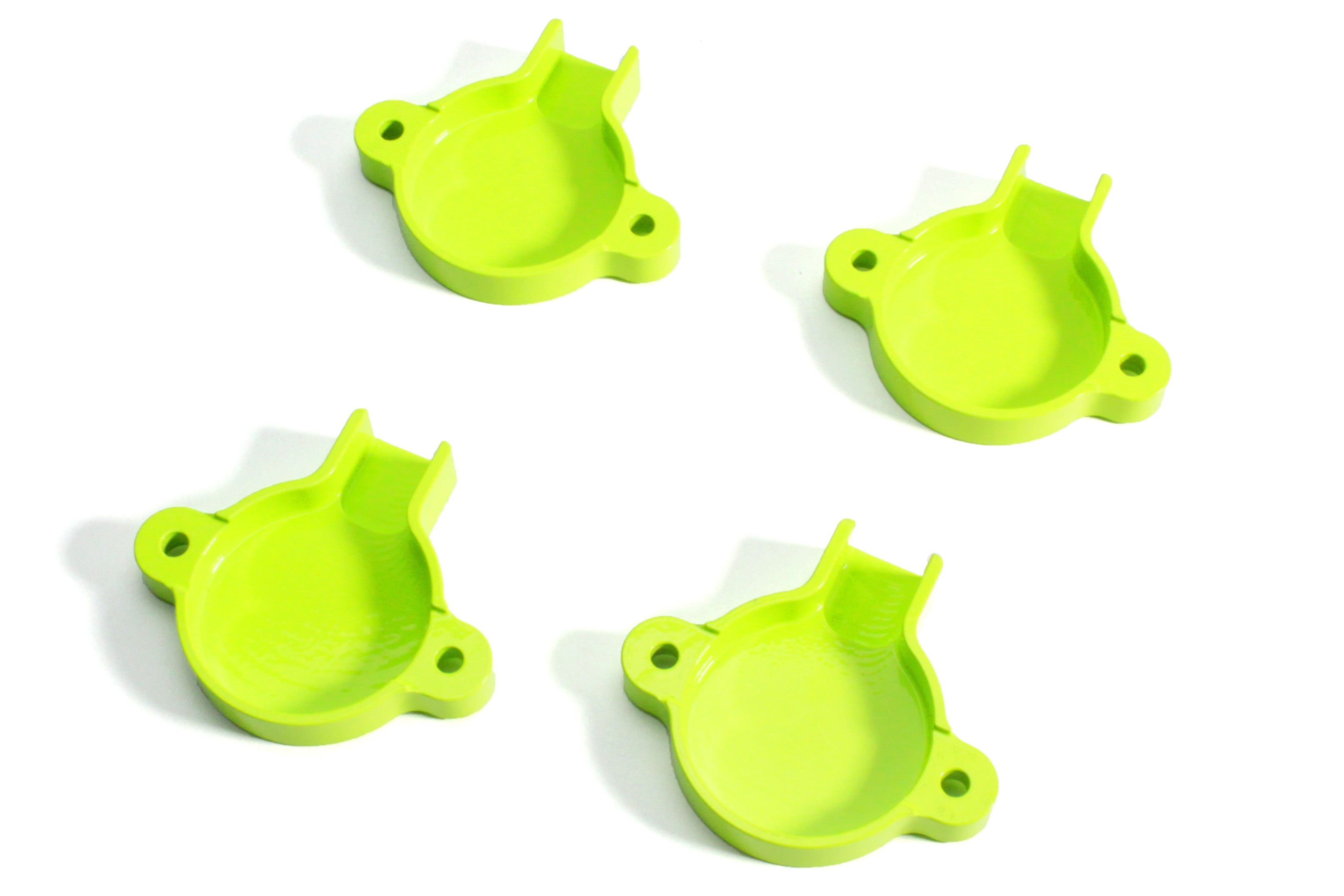 Bright green cam solenoid covers designed for performance upgrades in Subaru, Honda, Nissan, and Toyota vehicles.