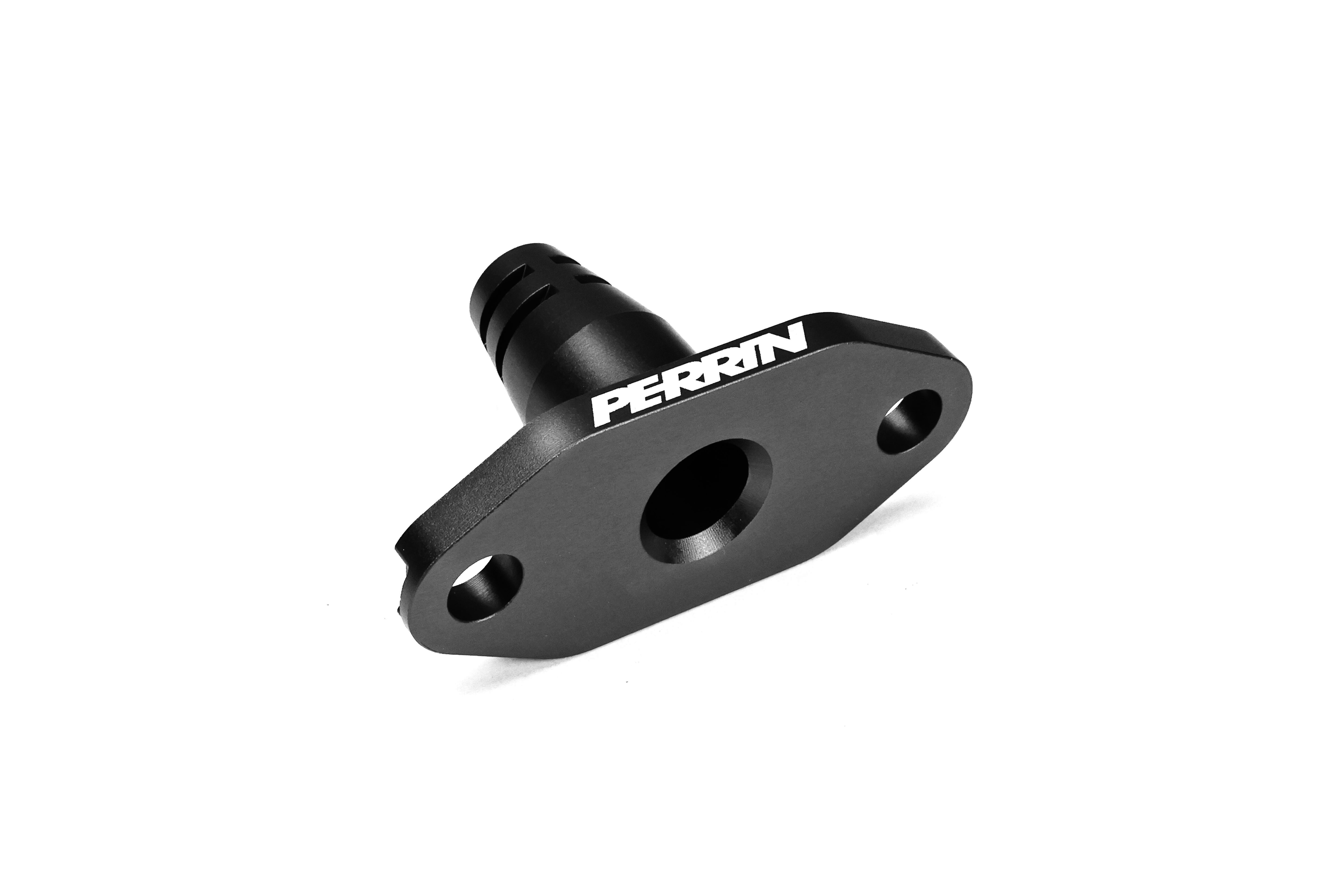 PERRIN Low Profile Intake Return Nozzle for Subaru, black anodized aluminum performance part.