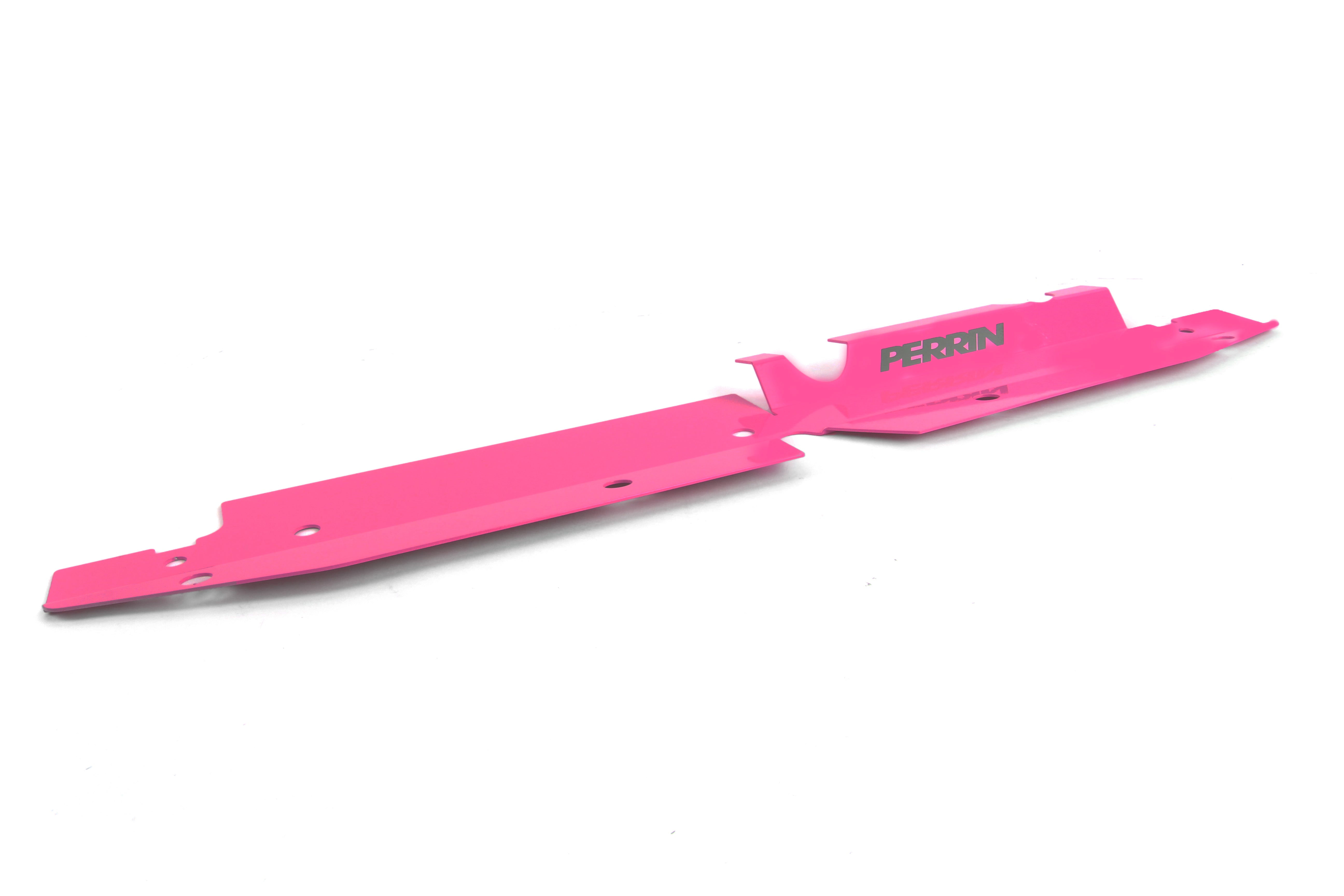 Perrin radiator shroud for 2008-2014 WRX/STI in vibrant pink, designed for enhanced cooling performance and aesthetics.