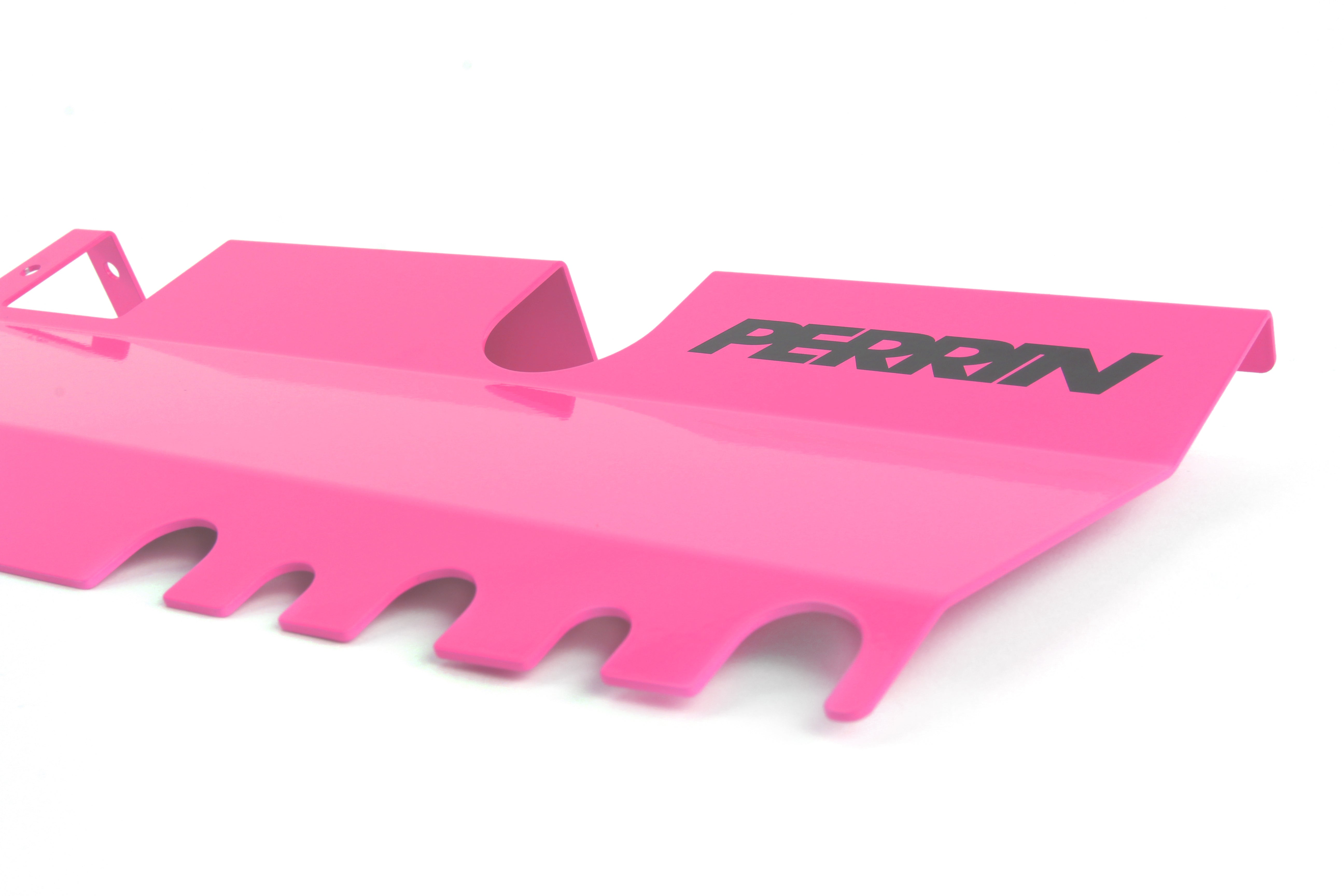 Perrin radiator shroud for 2015-2021 WRX/STI in vibrant pink, designed for improved cooling performance.