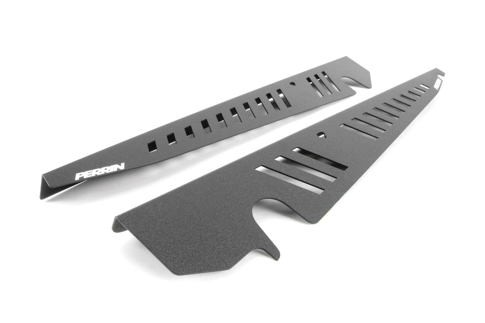 Fender shrouds for 2015-2021 WRX/STI, designed for improved airflow and engine aesthetics. Durable black finish.