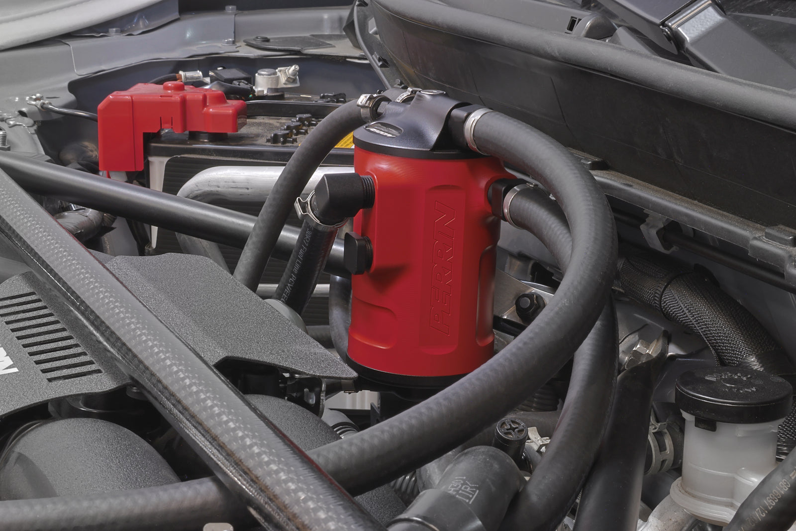 PERRIN red Air Oil Separator installed in 2013-2025 BRZ/FR-S/86 engine bay.