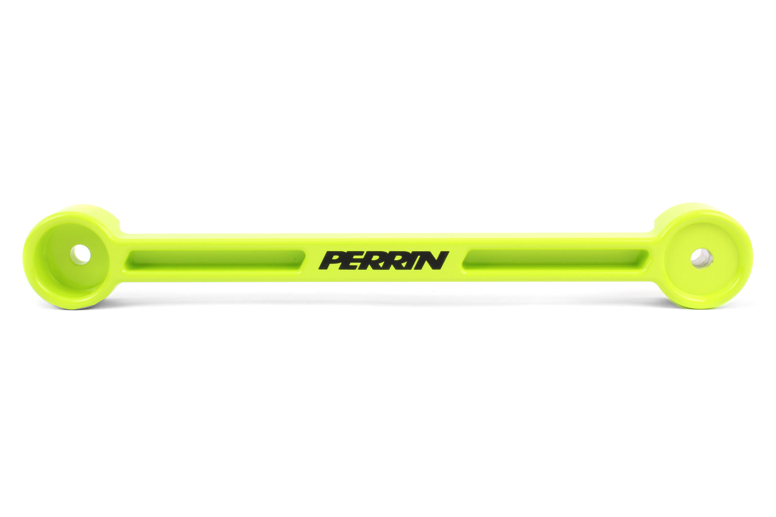 Perrin battery tie down in bright yellow, designed for secure battery mounting in performance vehicles.