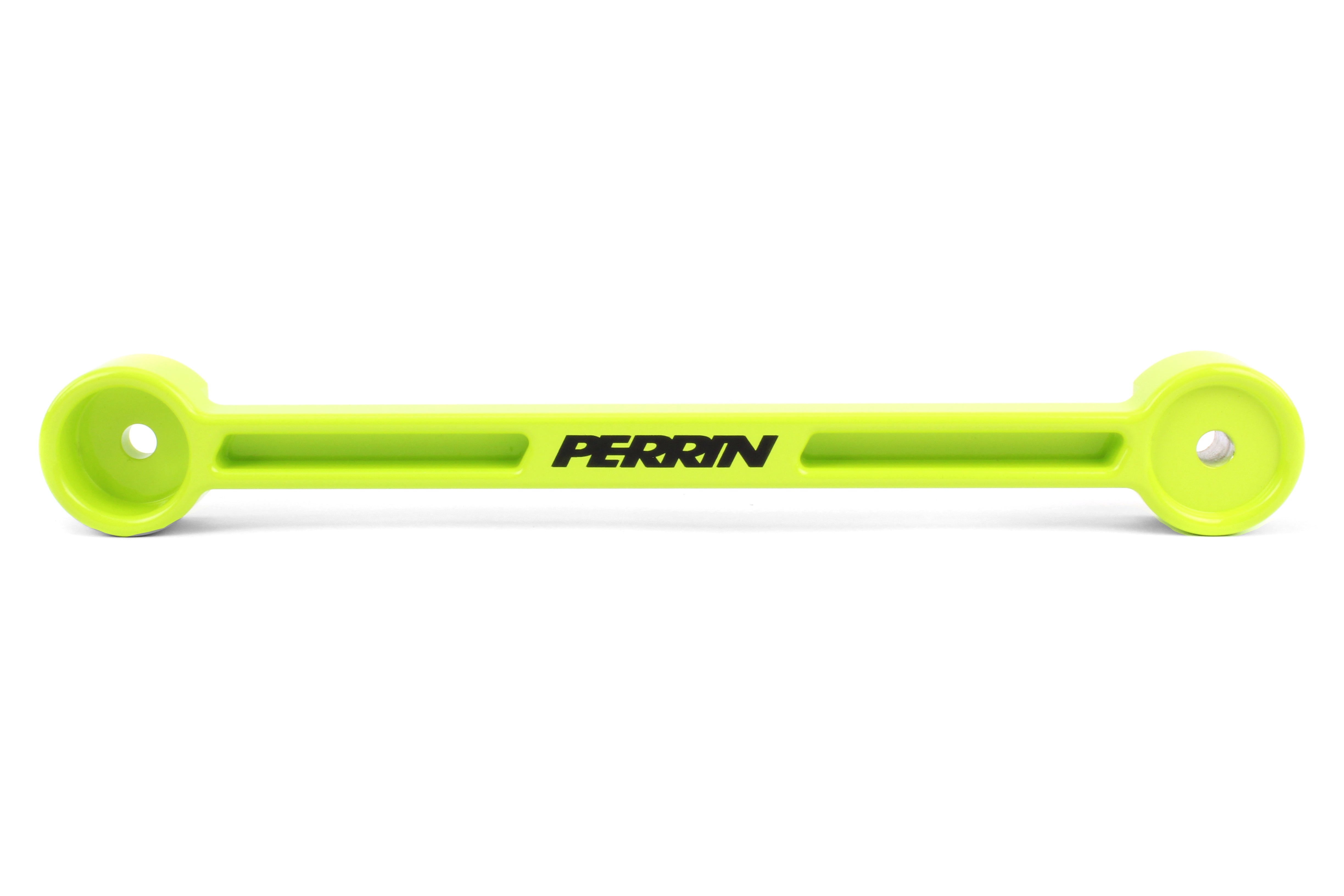 Perrin battery tie down in bright yellow, designed for secure battery mounting in performance vehicles.