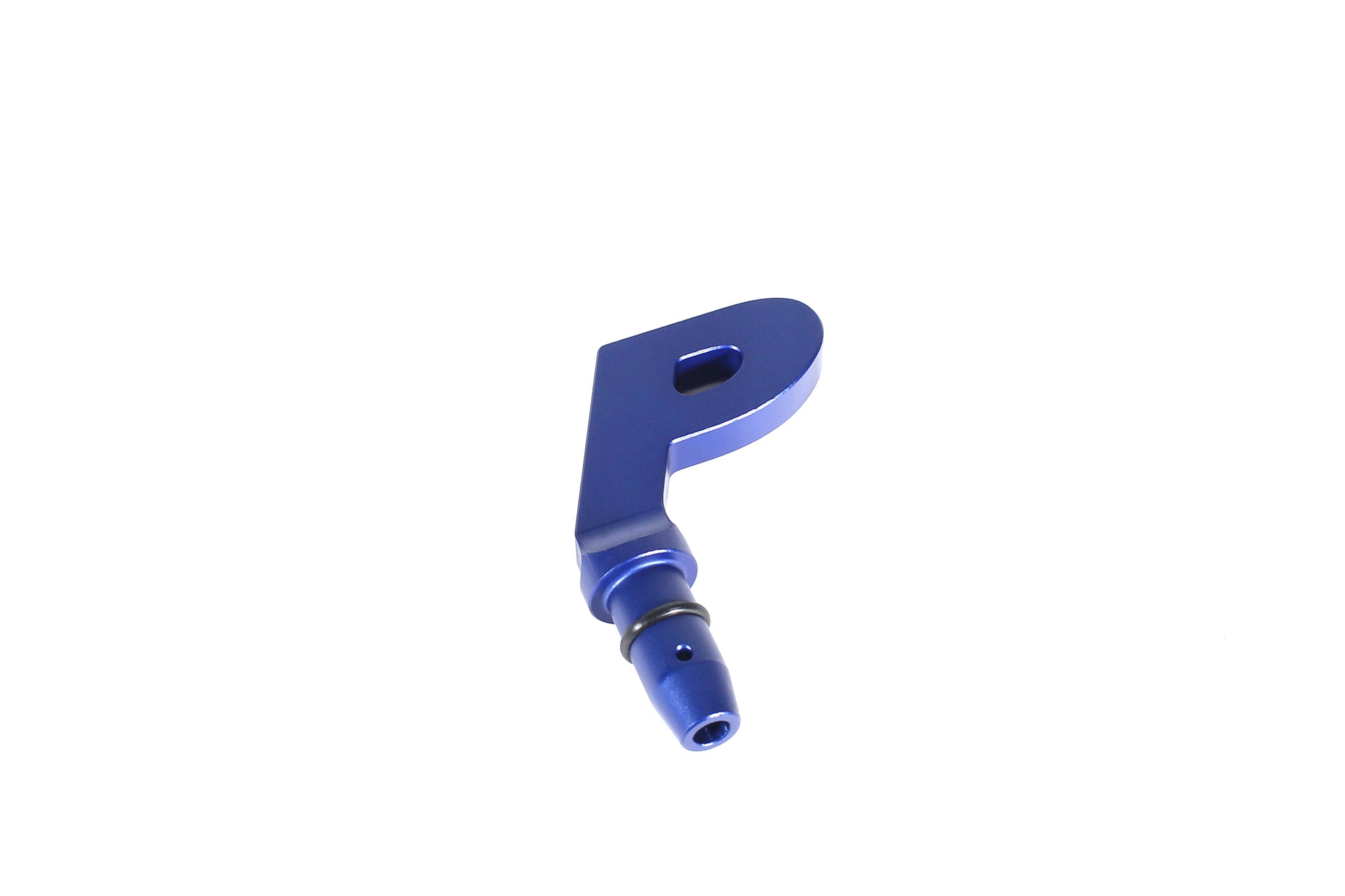 Blue P-style dipstick handle designed for performance vehicles, enhancing grip and ease of oil level checks.