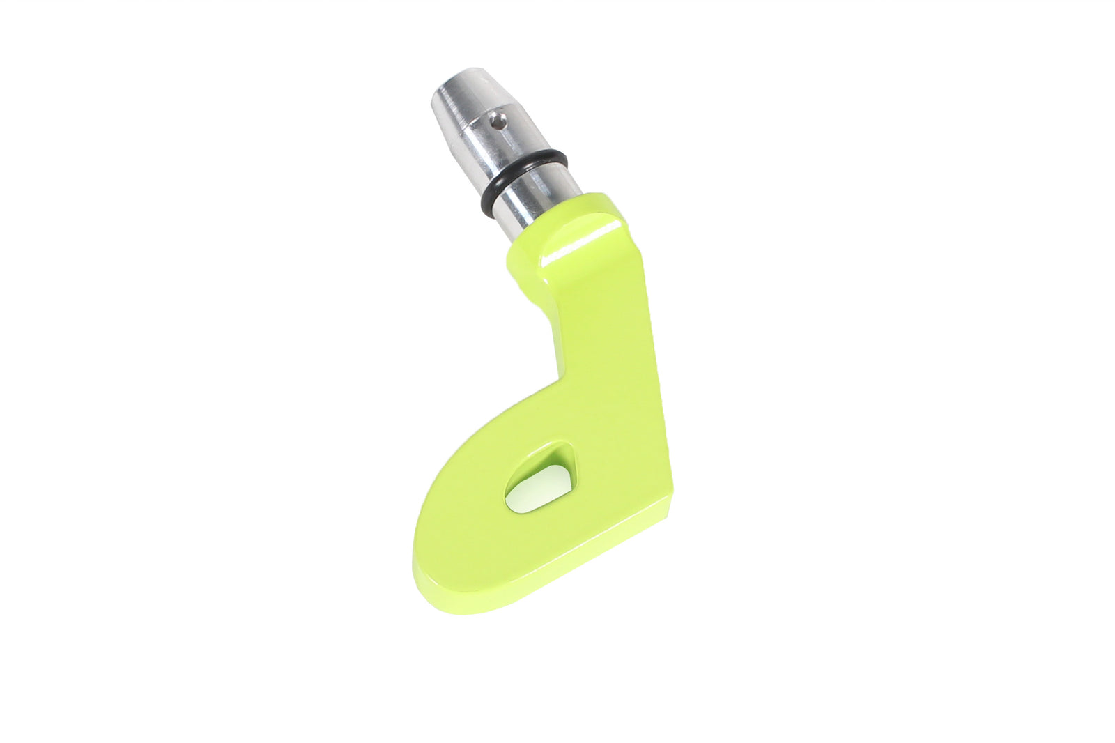 Bright green P-style dipstick handle designed for performance vehicles, featuring a durable metal attachment.