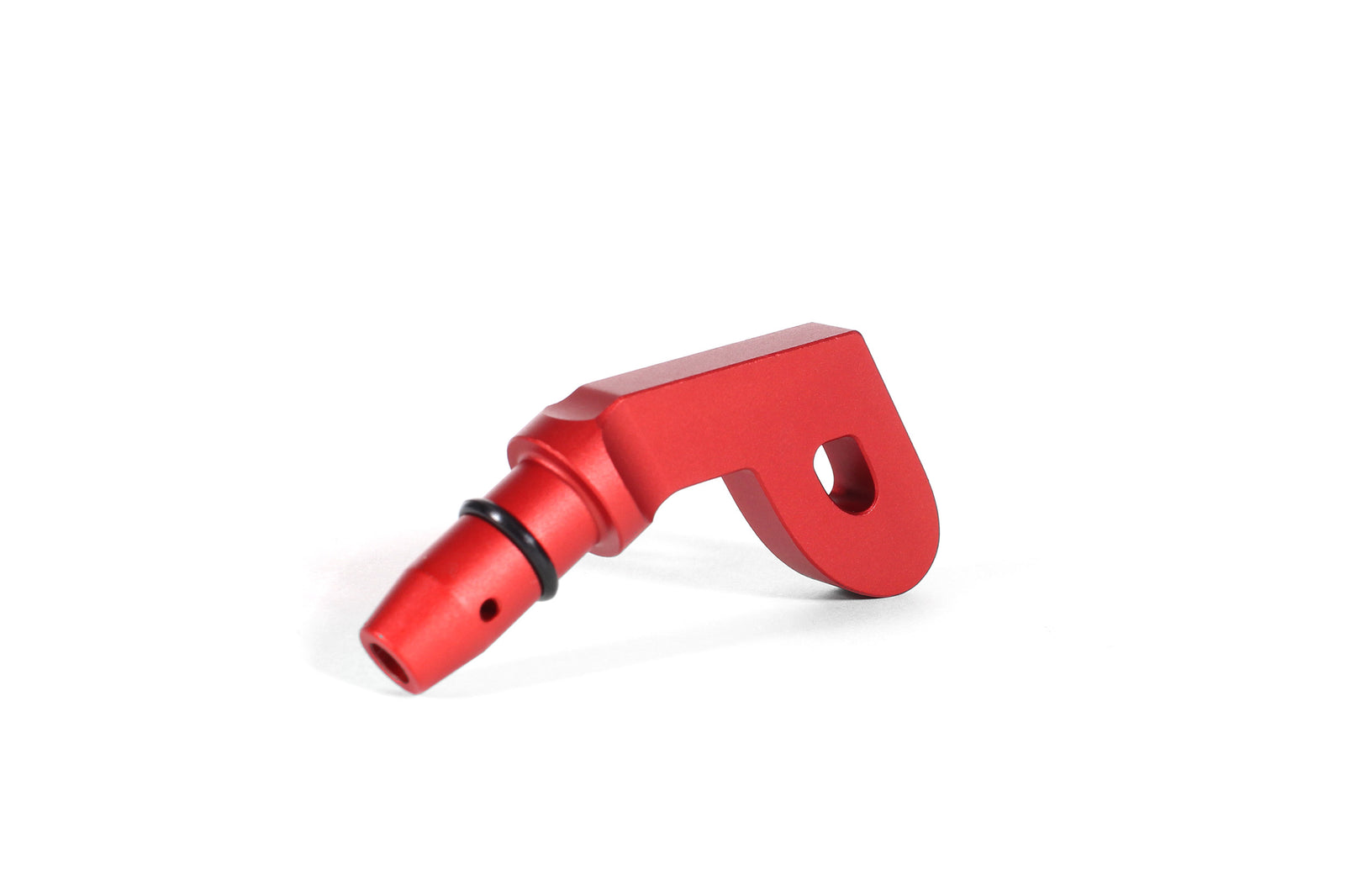 Red P-style dipstick handle designed for performance vehicles, enhancing accessibility and style for automotive enthusiasts.